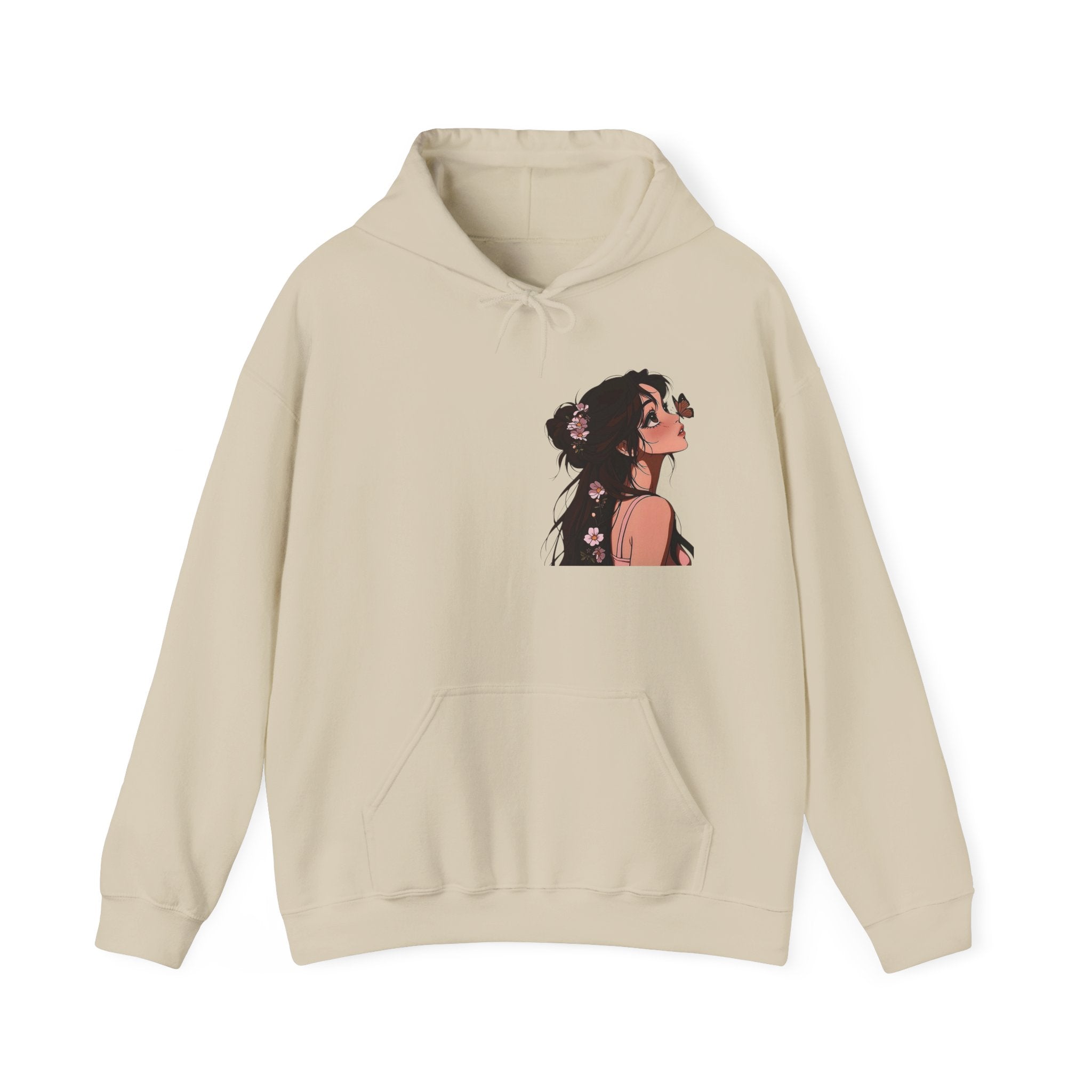 Girl Looking Up with Butterfly Hoodie | Anime Portrait Sweatshirt