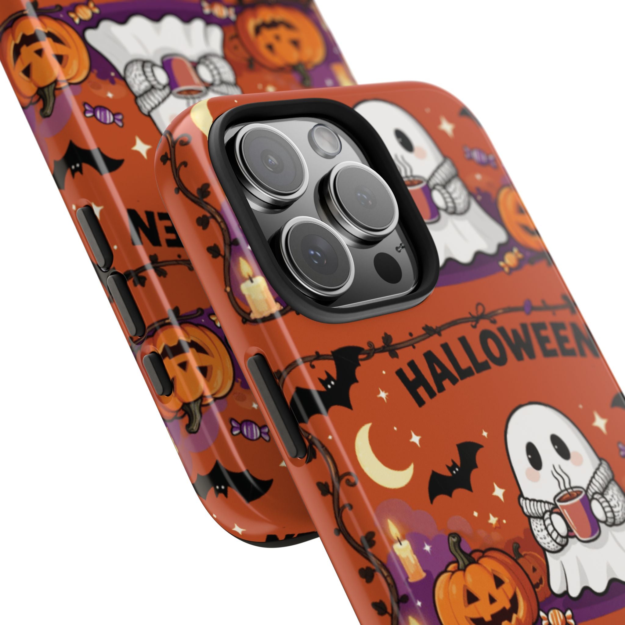 Halloween Ghost Pattern Tough Phone Case — Cute Pumpkin & Candy Halloween Phone Cover