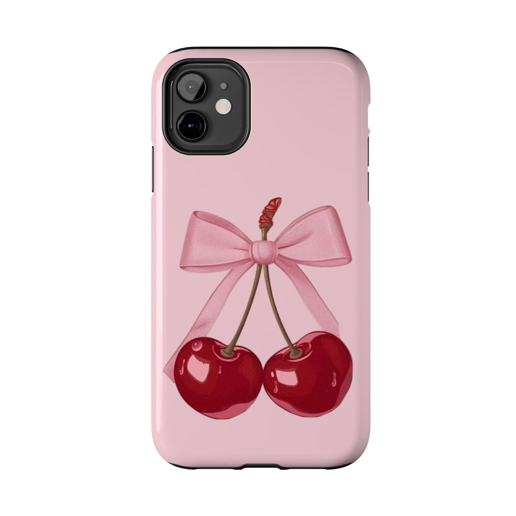 Pink Cherry Tough Phone Case — Cute Bow Cherry Protective Phone Cover