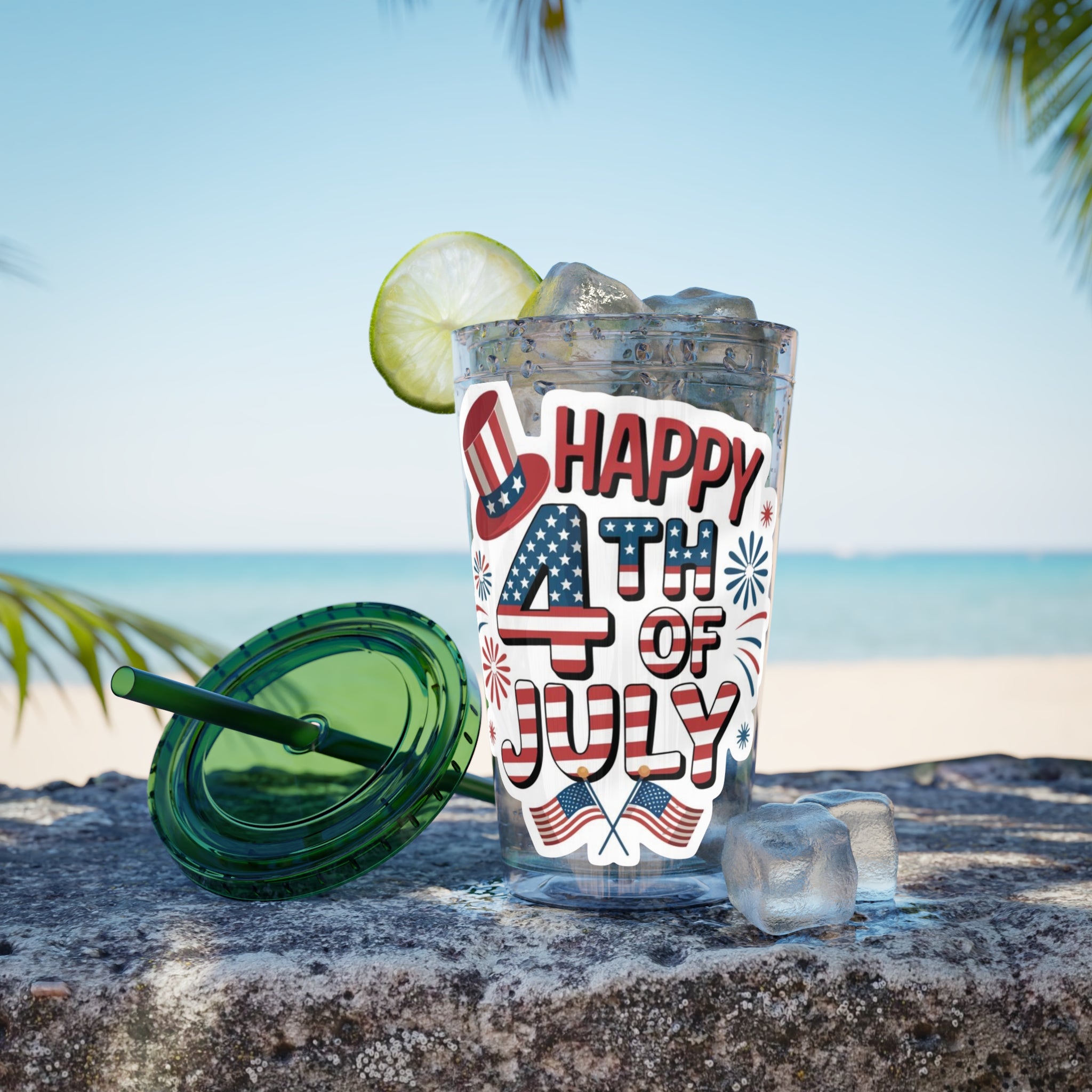 Happy 4th of July Tumbler | 16oz Straw Cup, Patriotic Fireworks Flag Design