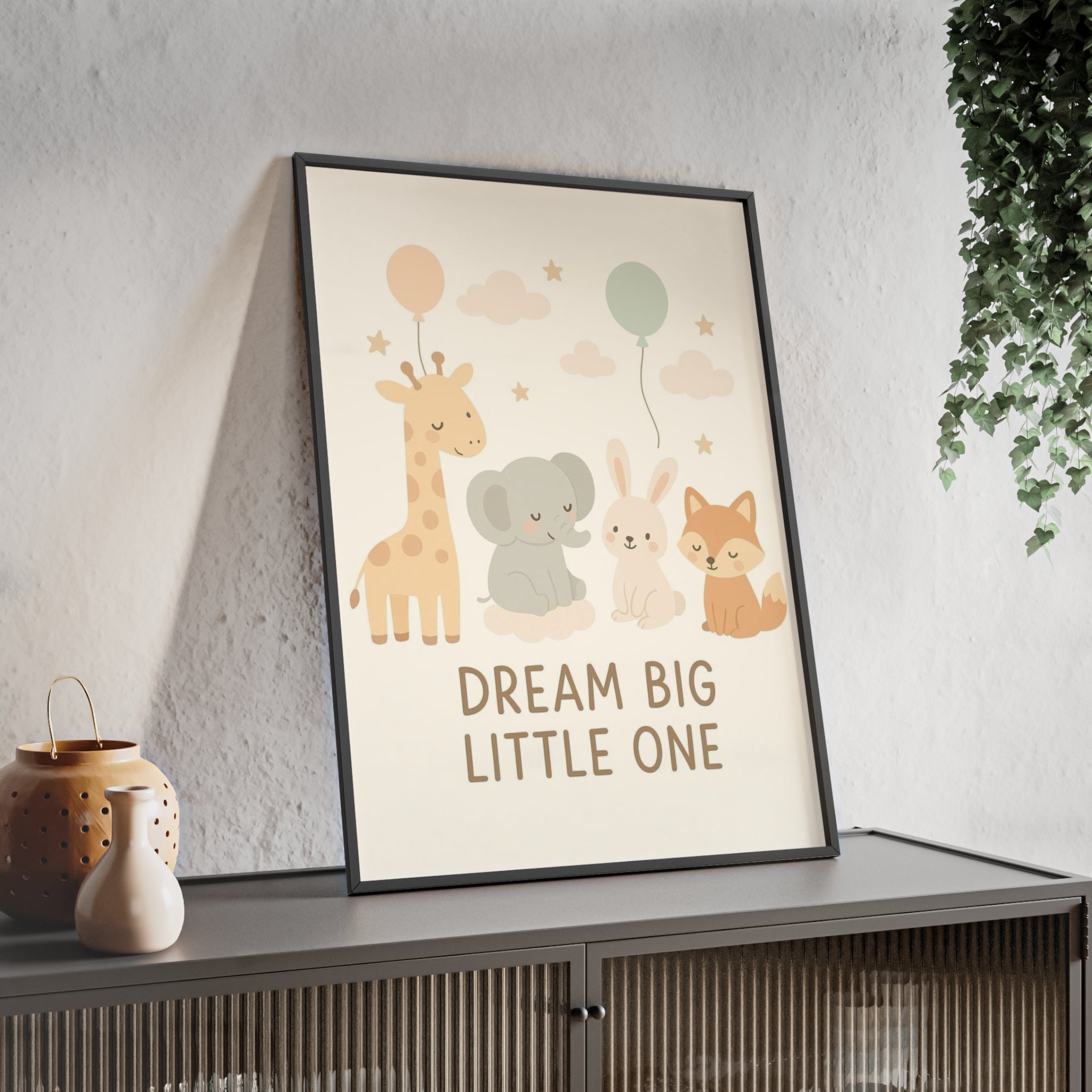 Dream Big Little One Nursery Poster — Woodland Animals Framed Wall Art