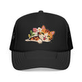 Trucker Hat — Cute Sleeping Calico Cat with Flowers Foam Mesh Cap