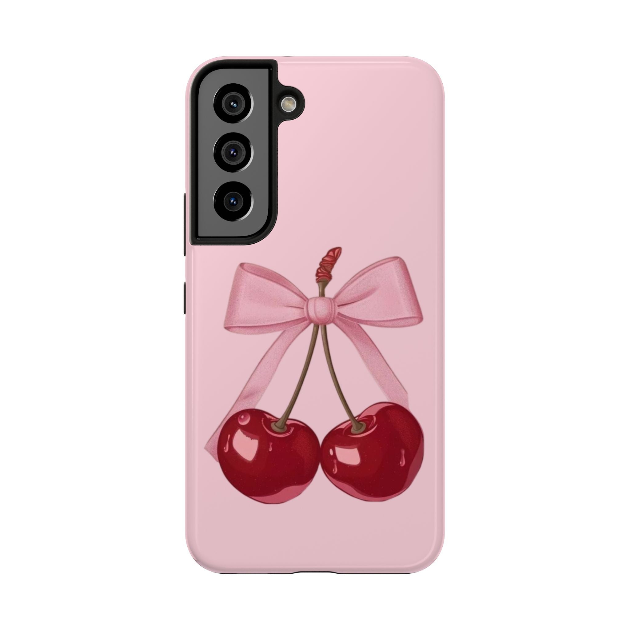Pink Cherry Tough Phone Case — Cute Bow Cherry Protective Phone Cover