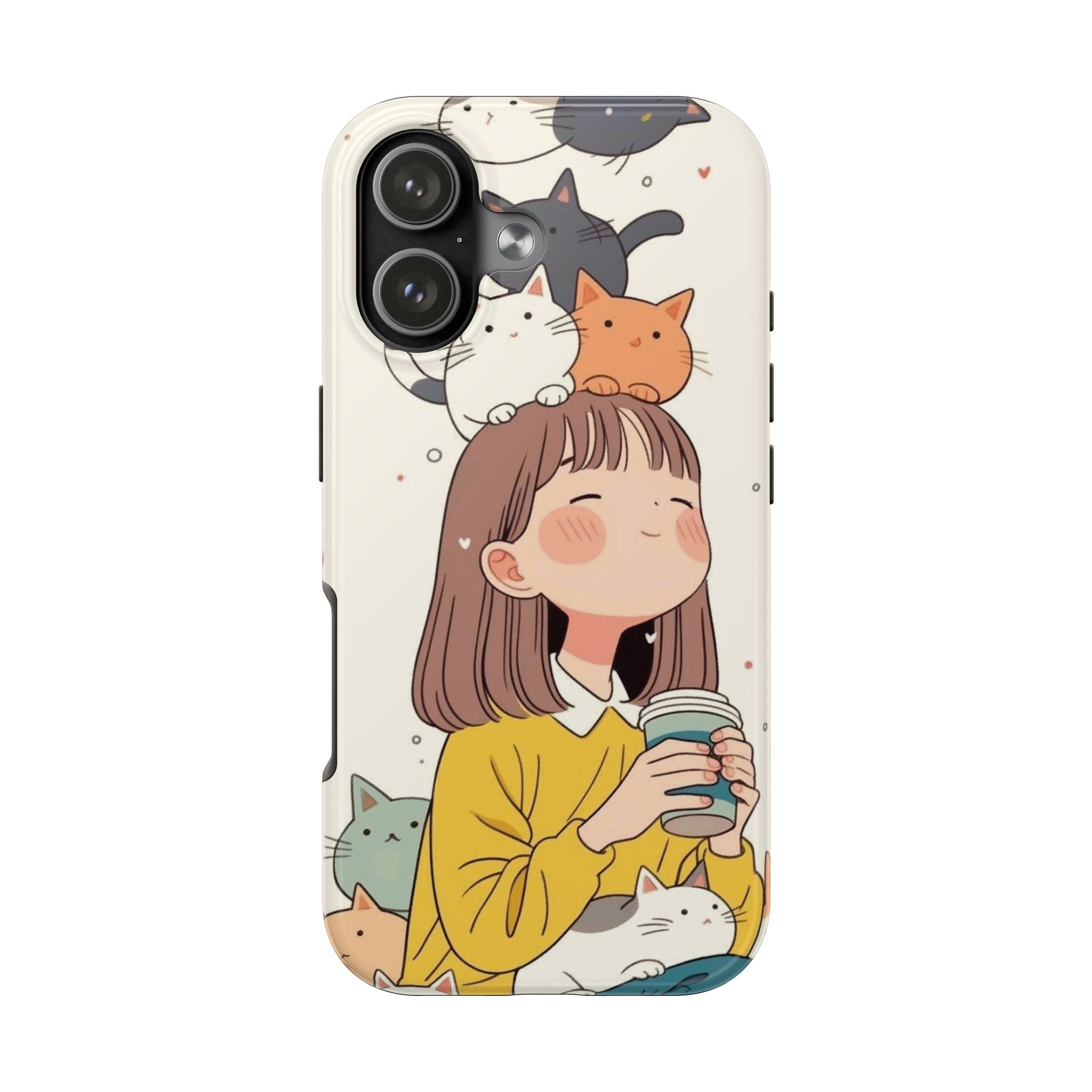 Girl with Cats Phone Case | Cute Cat Stack Illustration