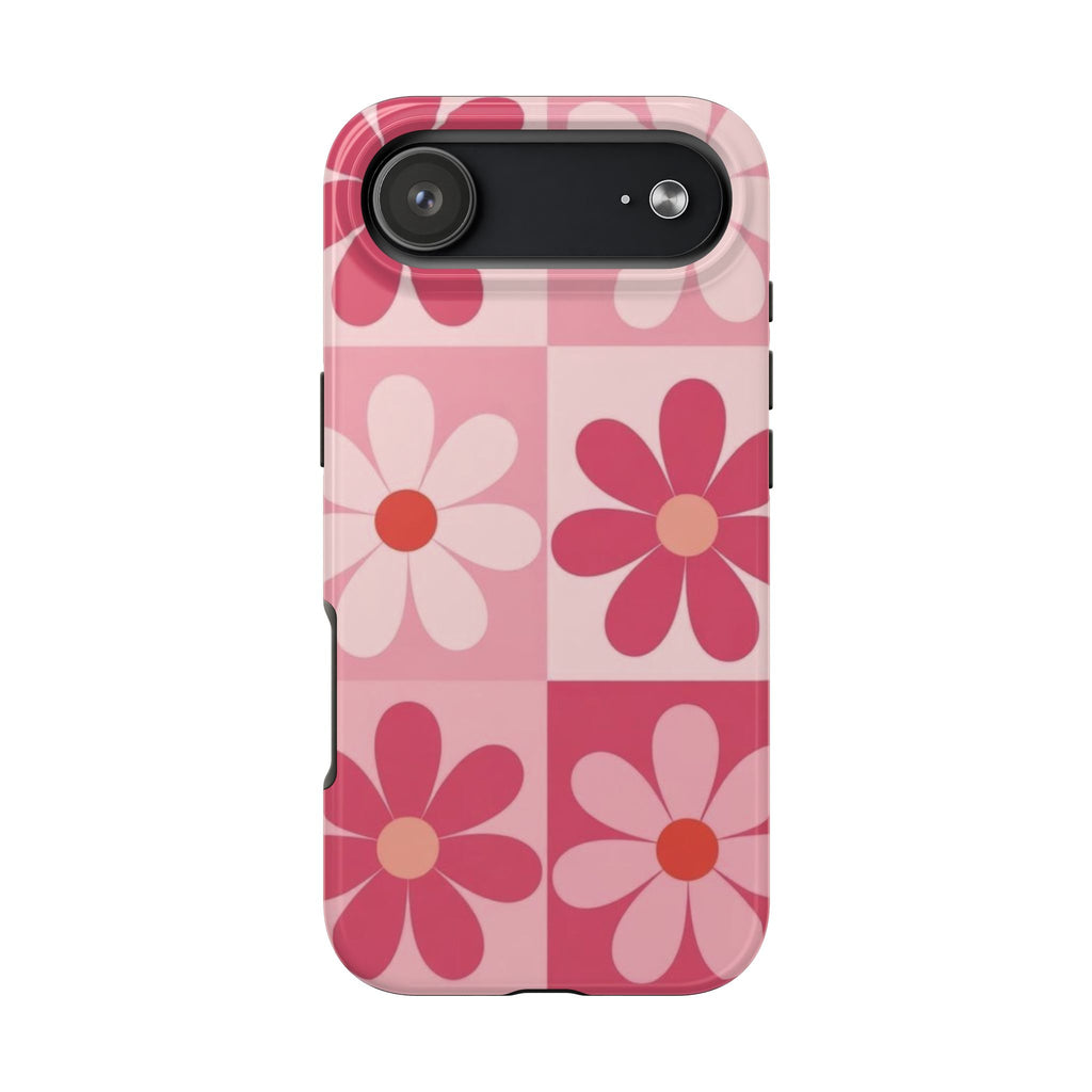Pink Retro Daisy Phone Case — Tough Shockproof Floral iPhone Cover