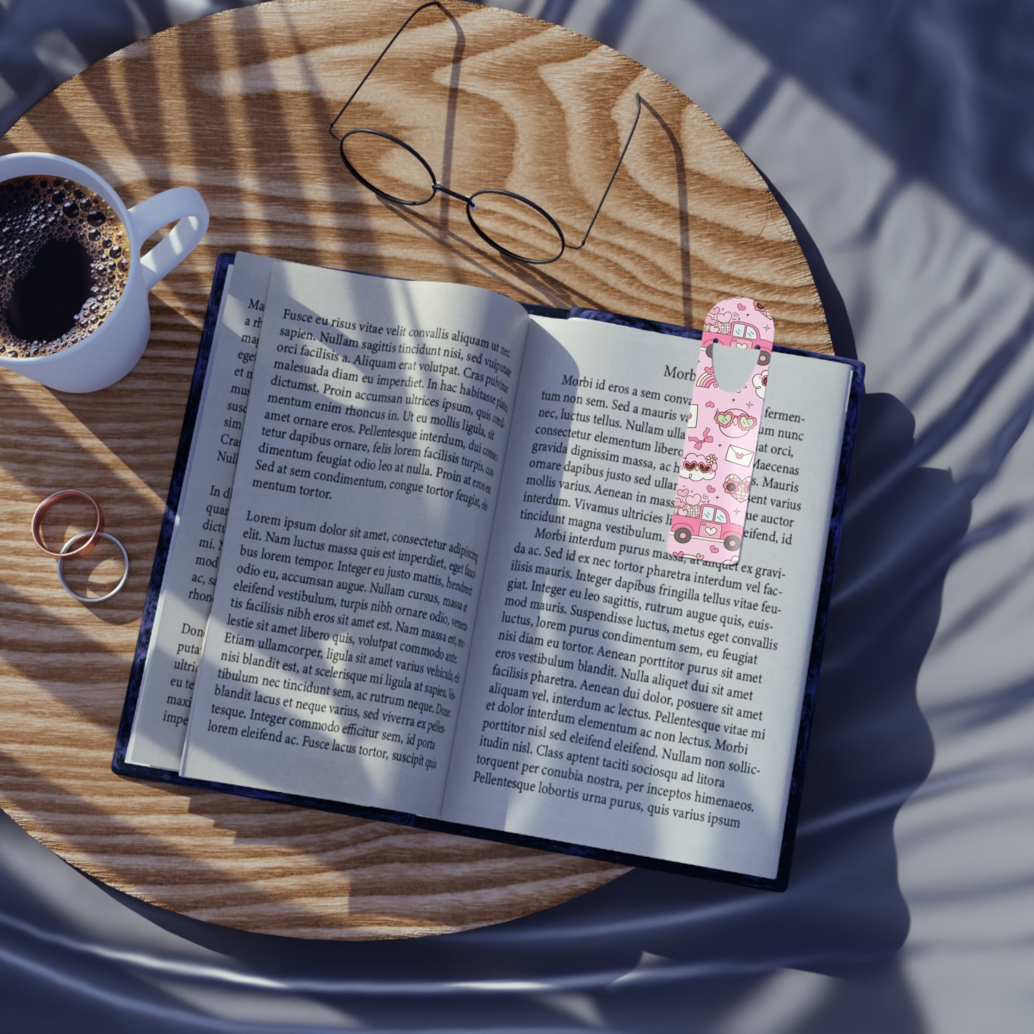 Pink Valentine Bookmark — Cute Love Truck & Hearts Reading Ribbon
