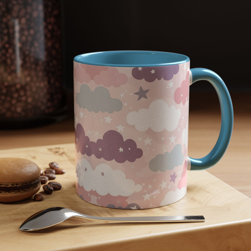 Pastel Cloud Pattern Coffee Mug | Cute Stars and Clouds Design