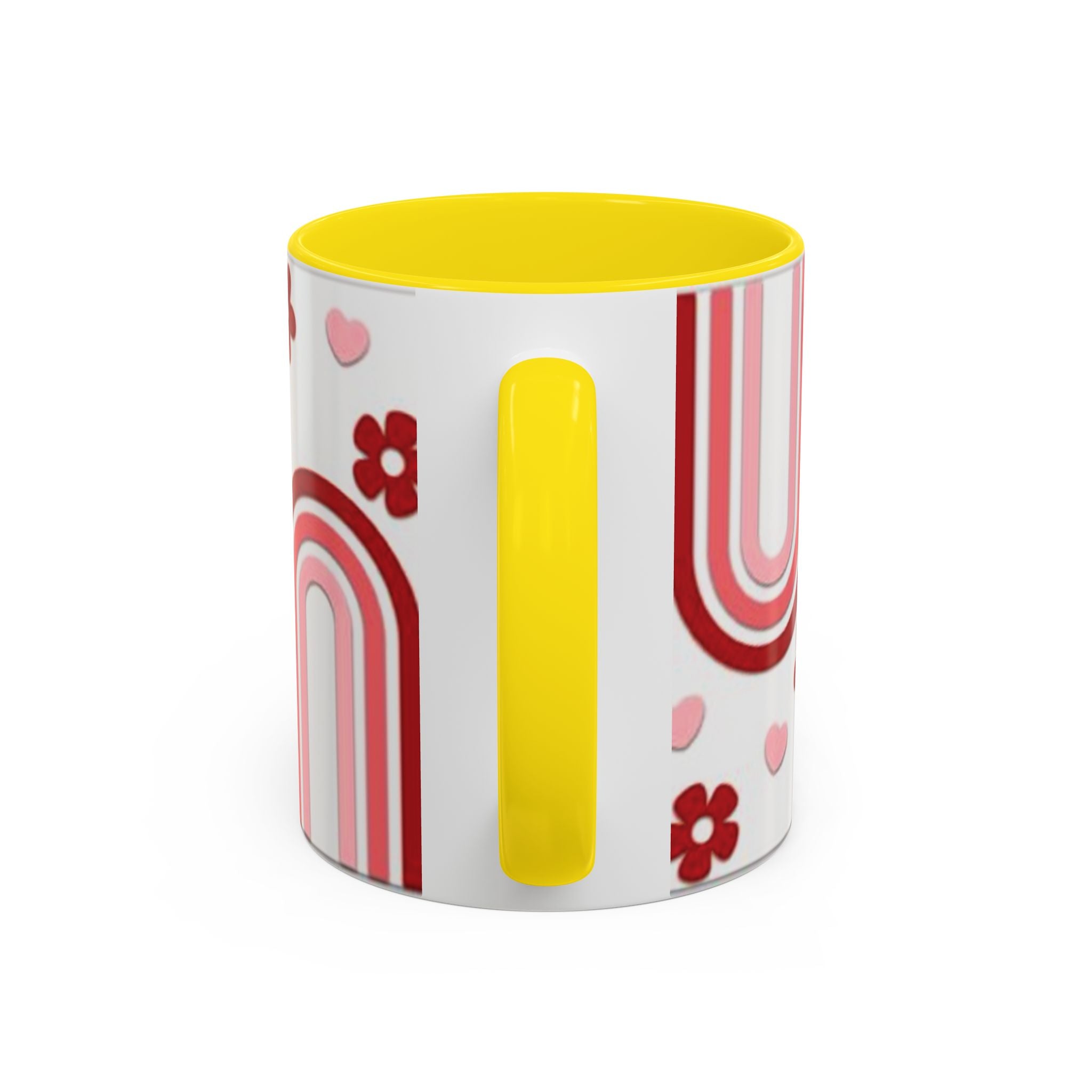 Retro Pink Rainbow Hearts and Flowers Accent Mug | 11oz or 15oz