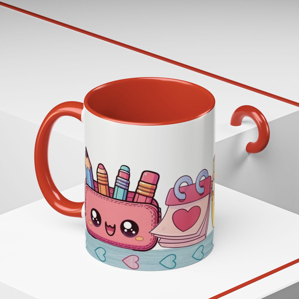 Cute Teacher Desk Accent Coffee Mug — Kawaii School Supplies Design