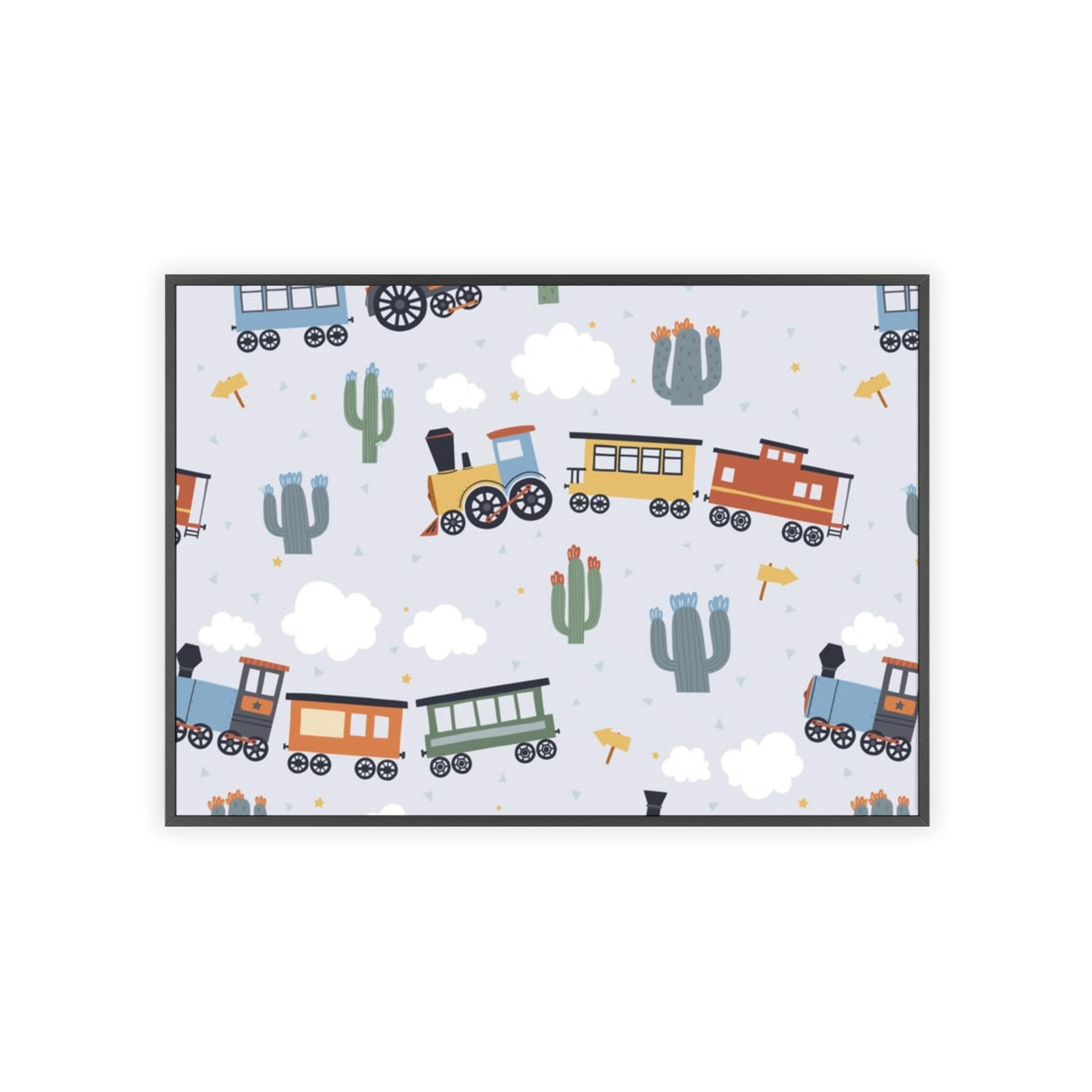 Kids' Train Poster with Wooden Frame — Nursery Wall Art, Playroom Decor