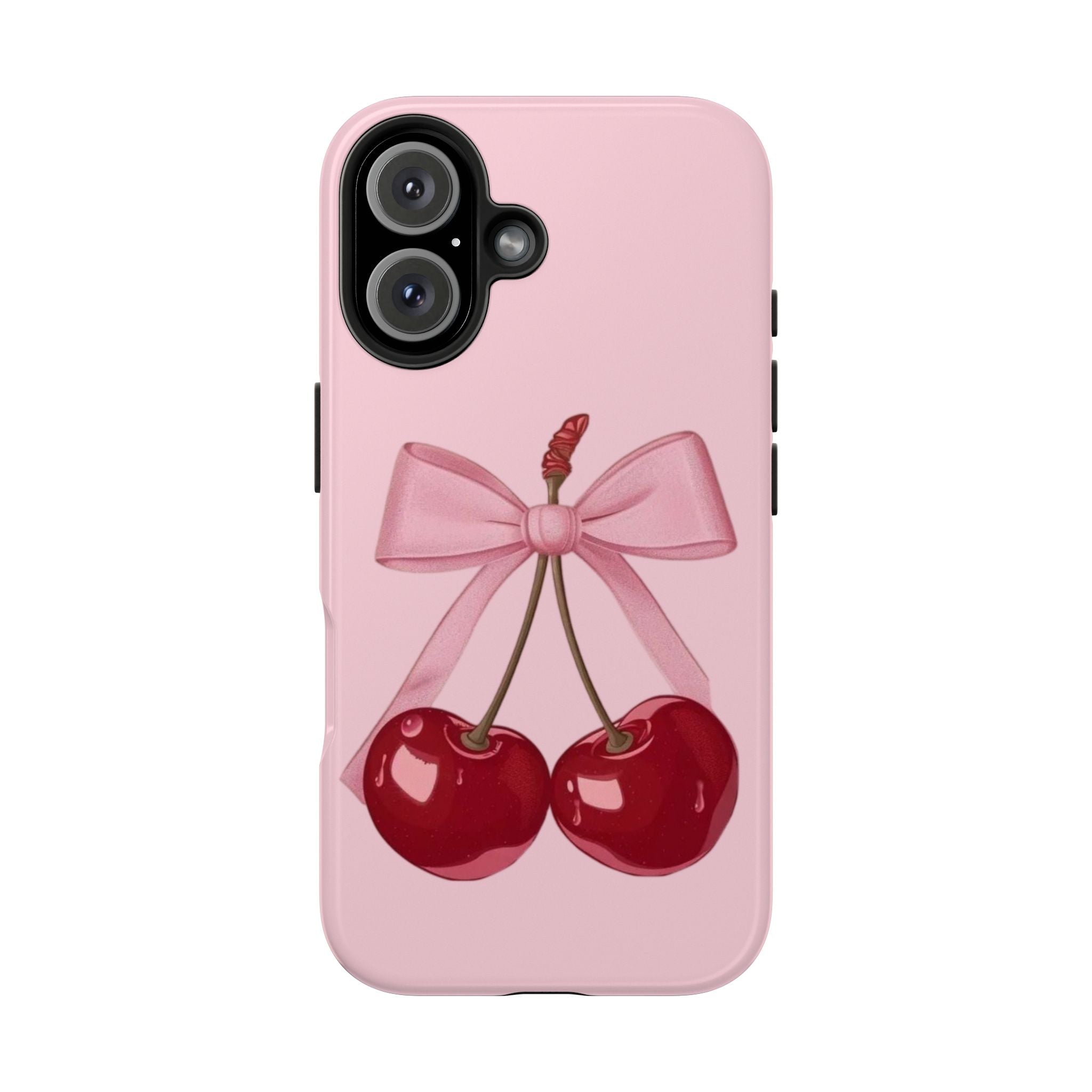 Pink Cherry Tough Phone Case — Cute Bow Cherry Protective Phone Cover