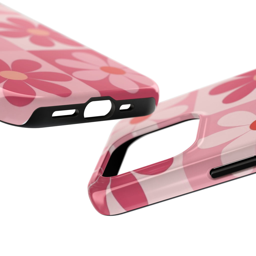 Pink Retro Daisy Phone Case — Tough Shockproof Floral iPhone Cover