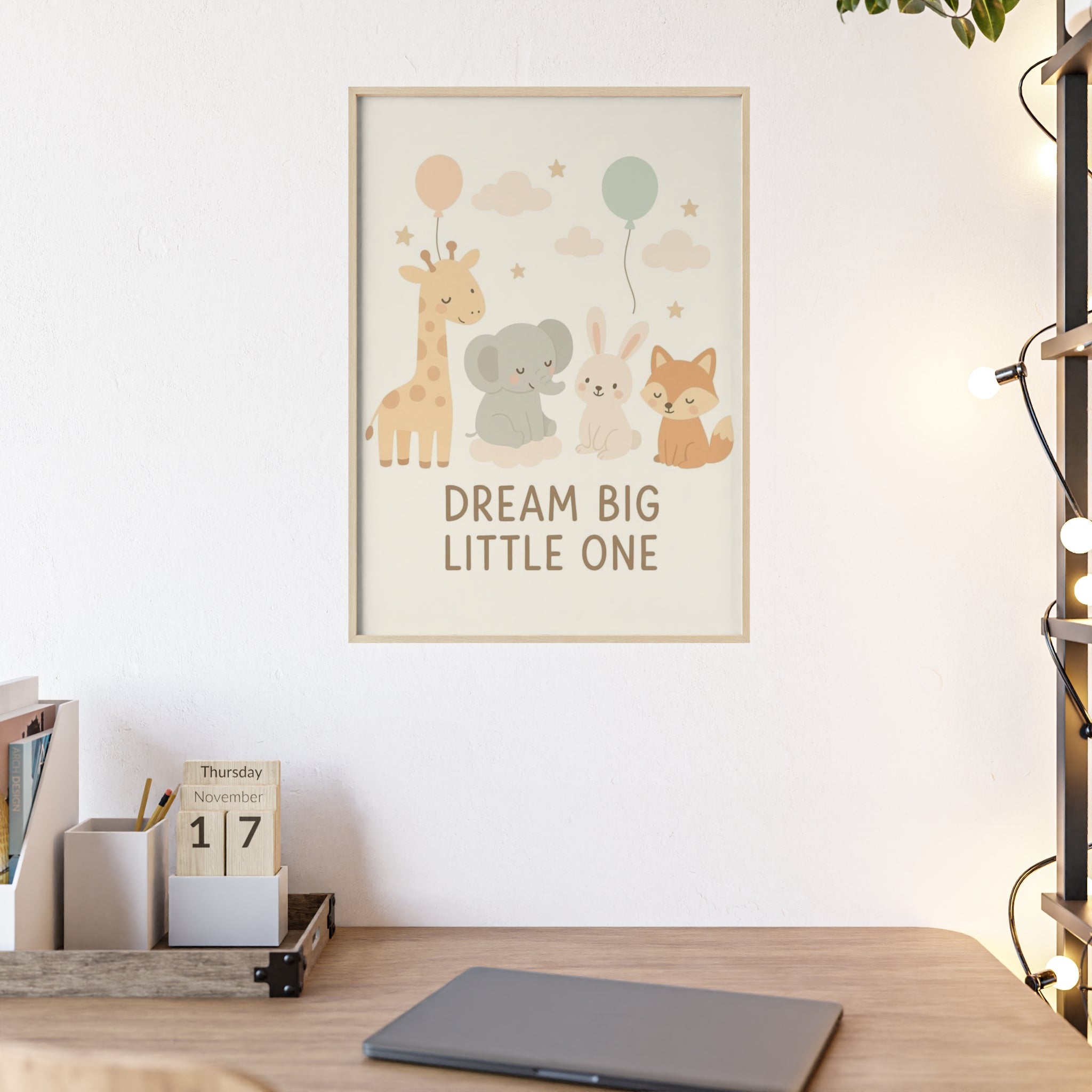 Dream Big Little One Nursery Poster — Woodland Animals Framed Wall Art