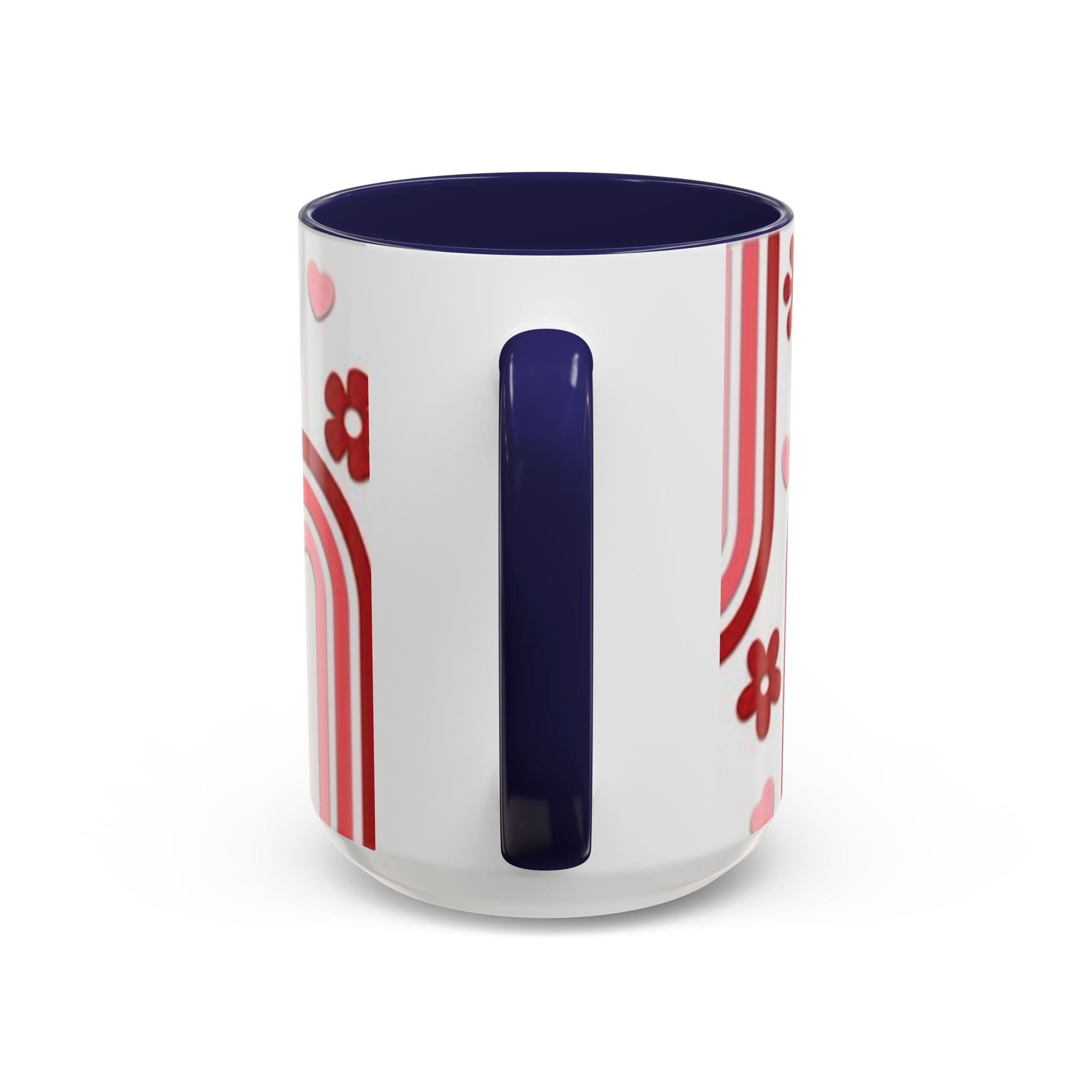 Retro Pink Rainbow Hearts and Flowers Accent Mug | 11oz or 15oz