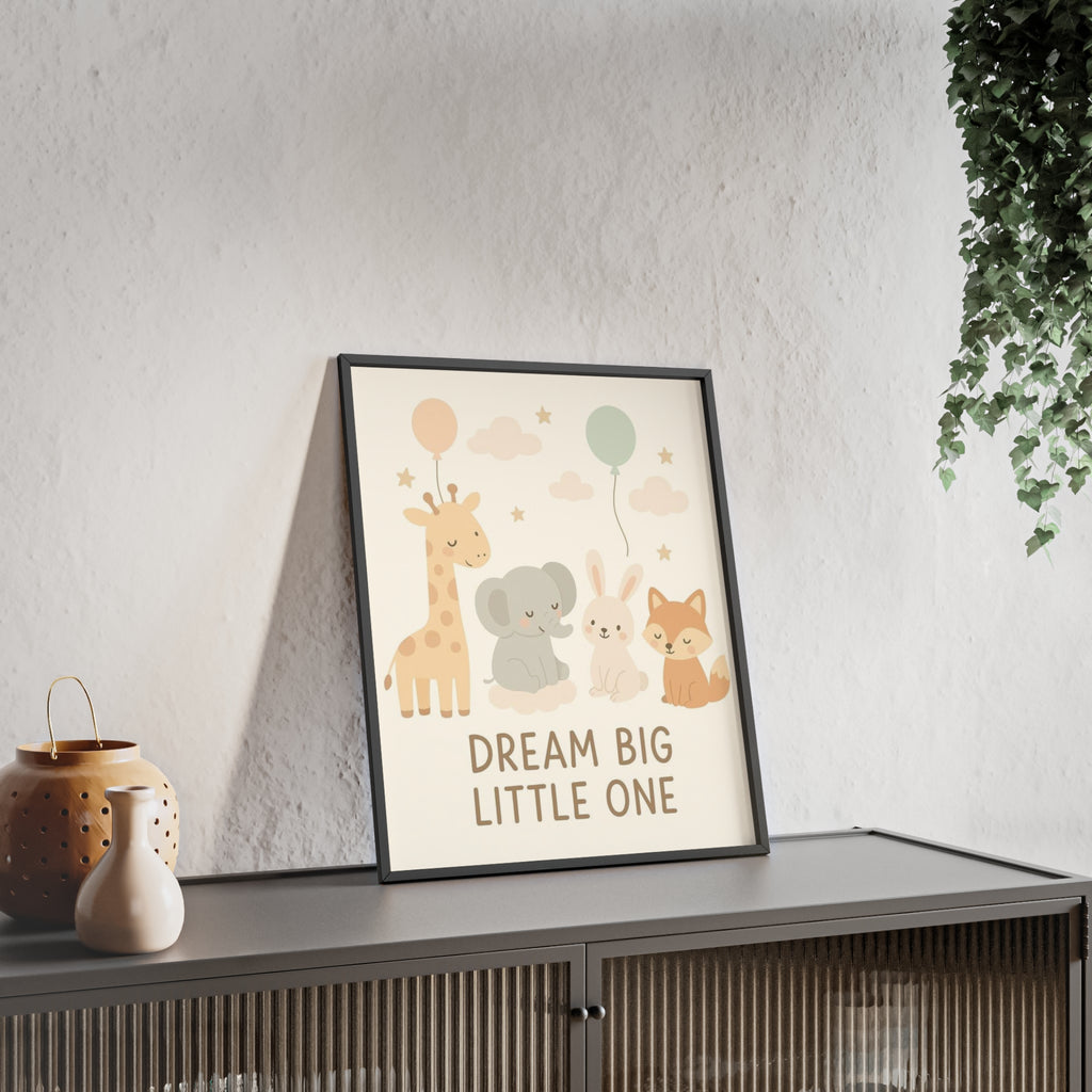 Dream Big Little One Nursery Poster — Woodland Animals Framed Wall Art