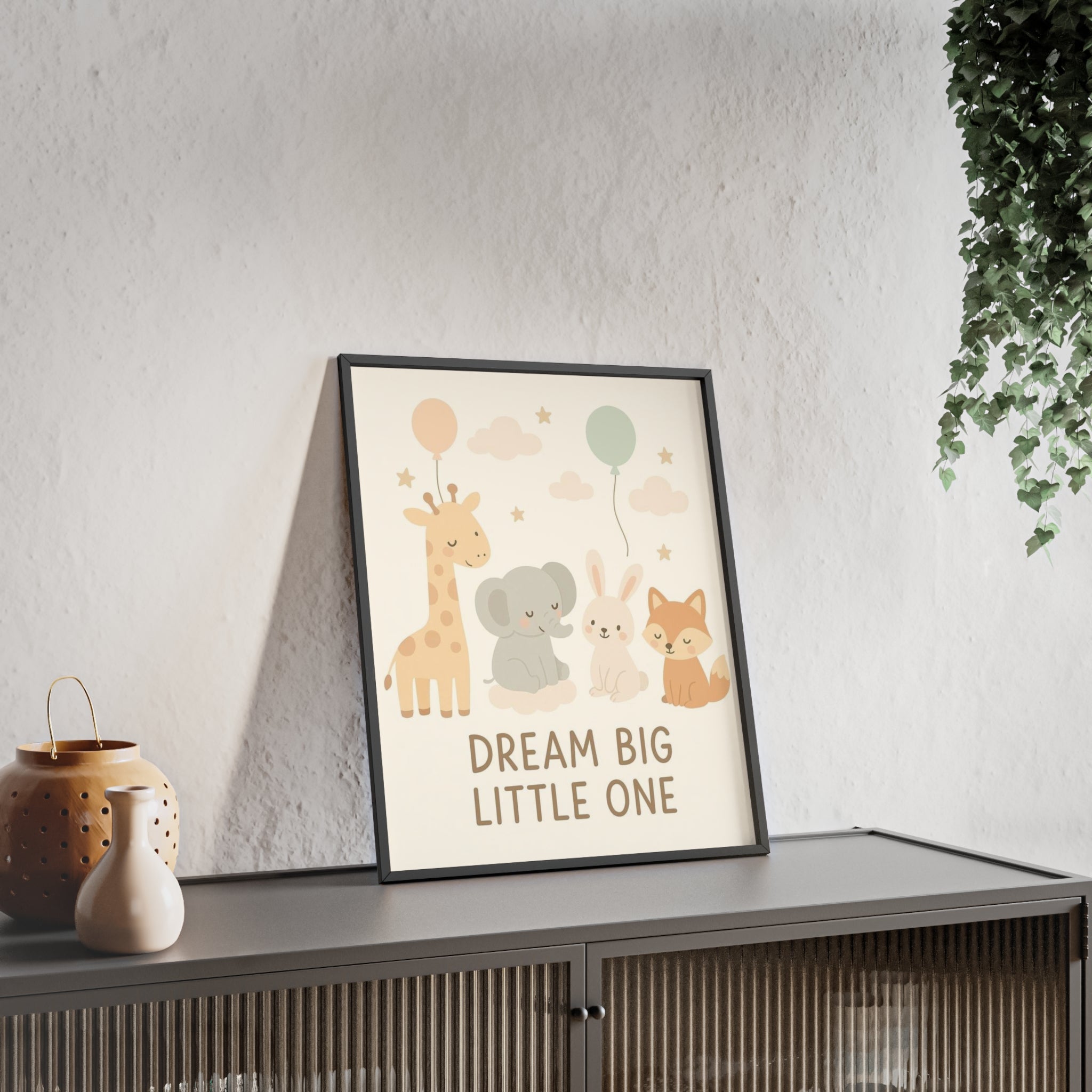 Dream Big Little One Nursery Poster — Woodland Animals Framed Wall Art