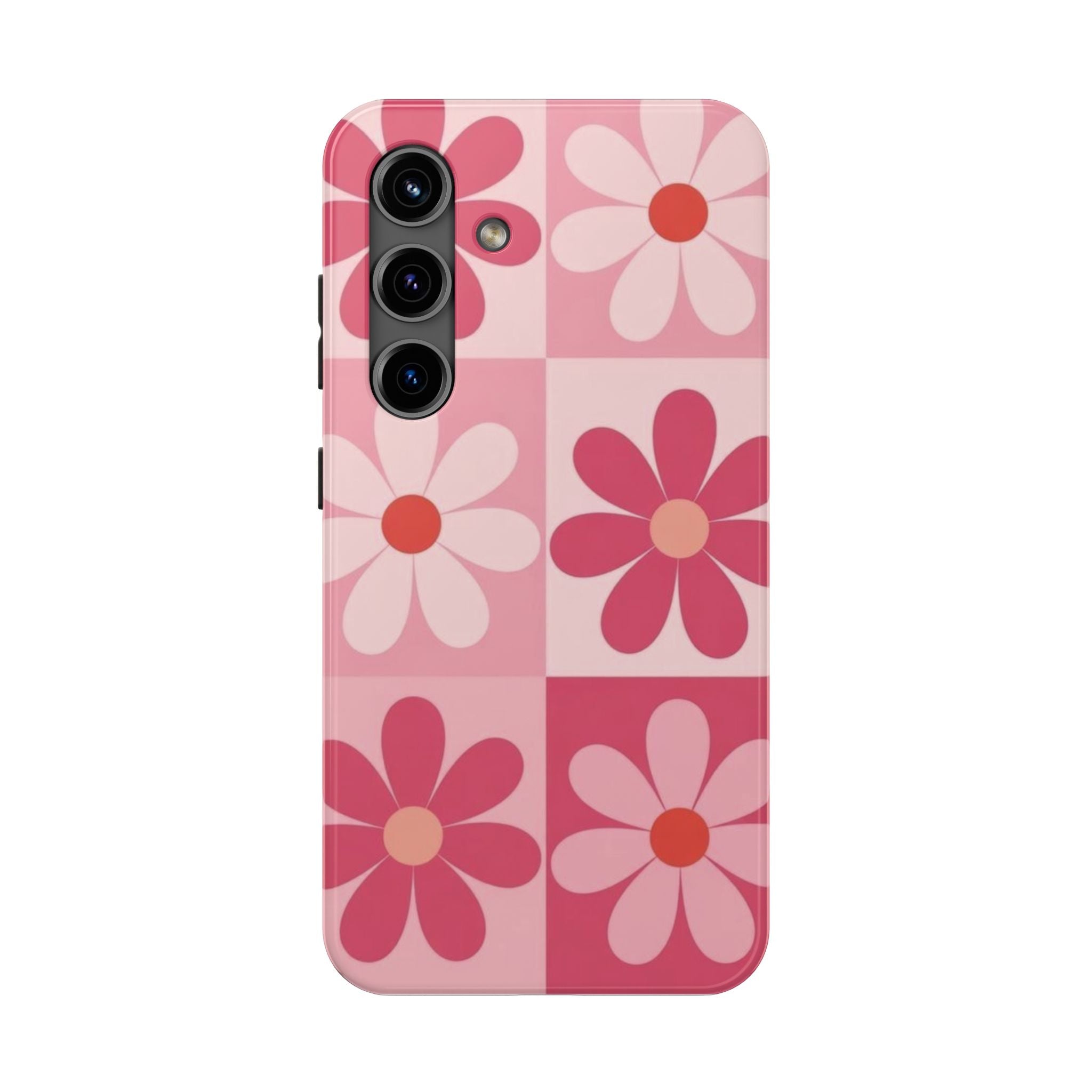 Pink Retro Daisy Phone Case — Tough Shockproof Floral iPhone Cover
