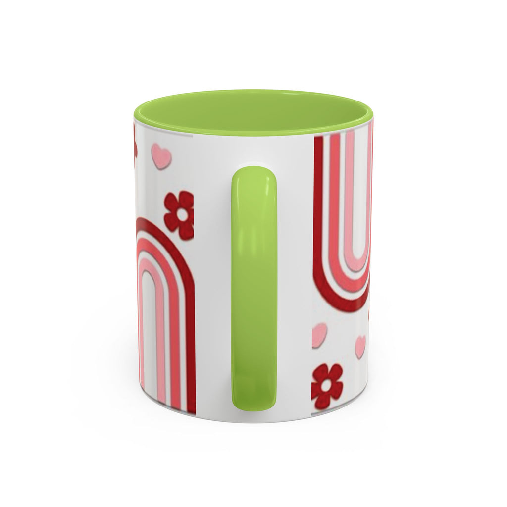 Retro Pink Rainbow Hearts and Flowers Accent Mug | 11oz or 15oz