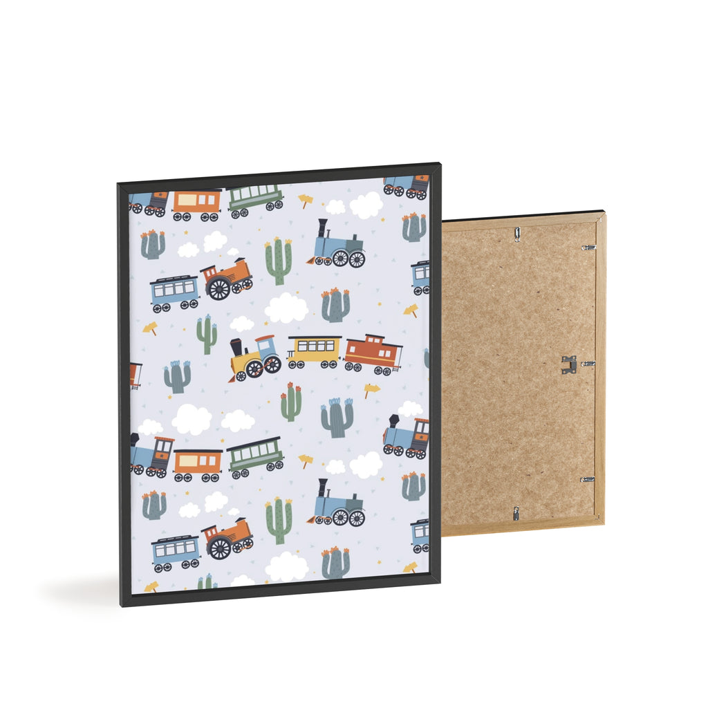 Kids' Train Poster with Wooden Frame — Nursery Wall Art, Playroom Decor