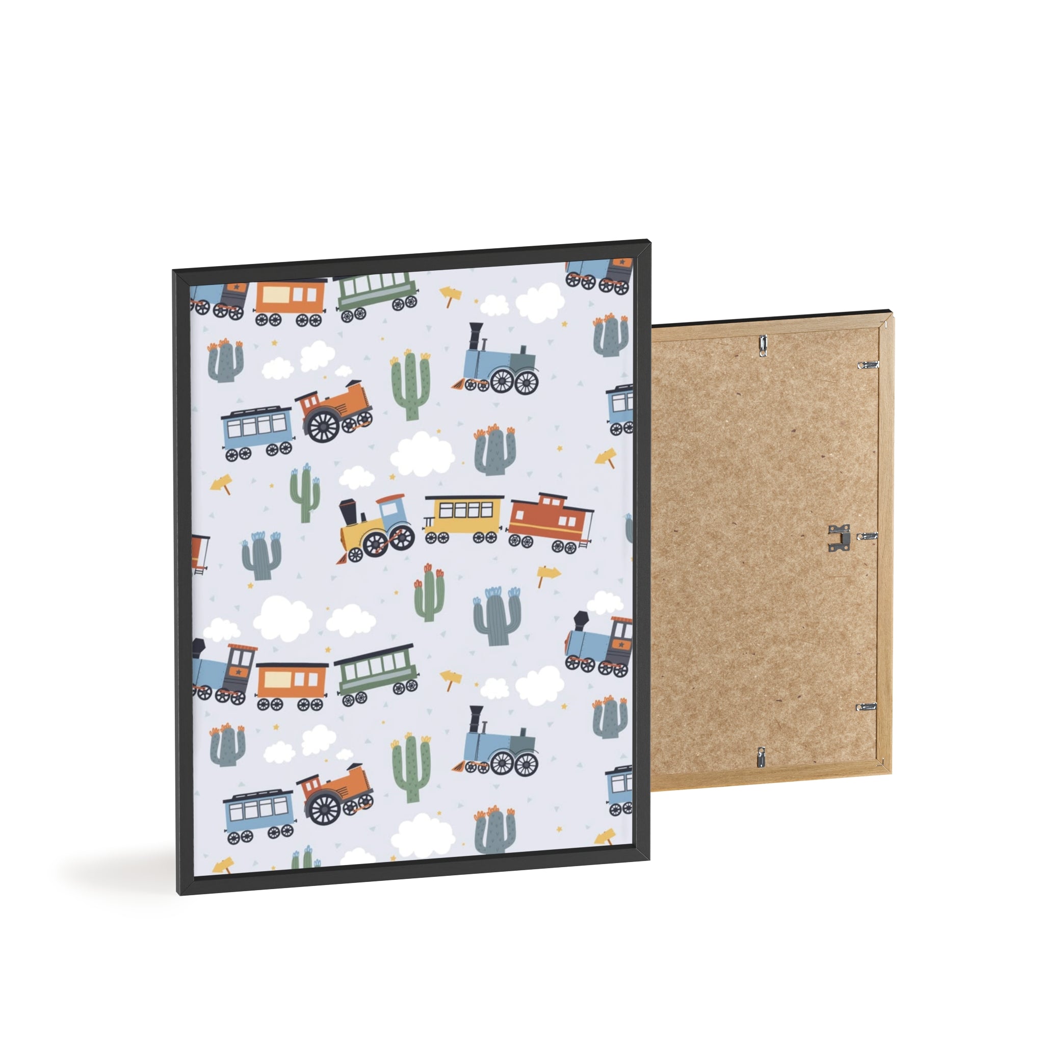 Kids' Train Poster with Wooden Frame — Nursery Wall Art, Playroom Decor