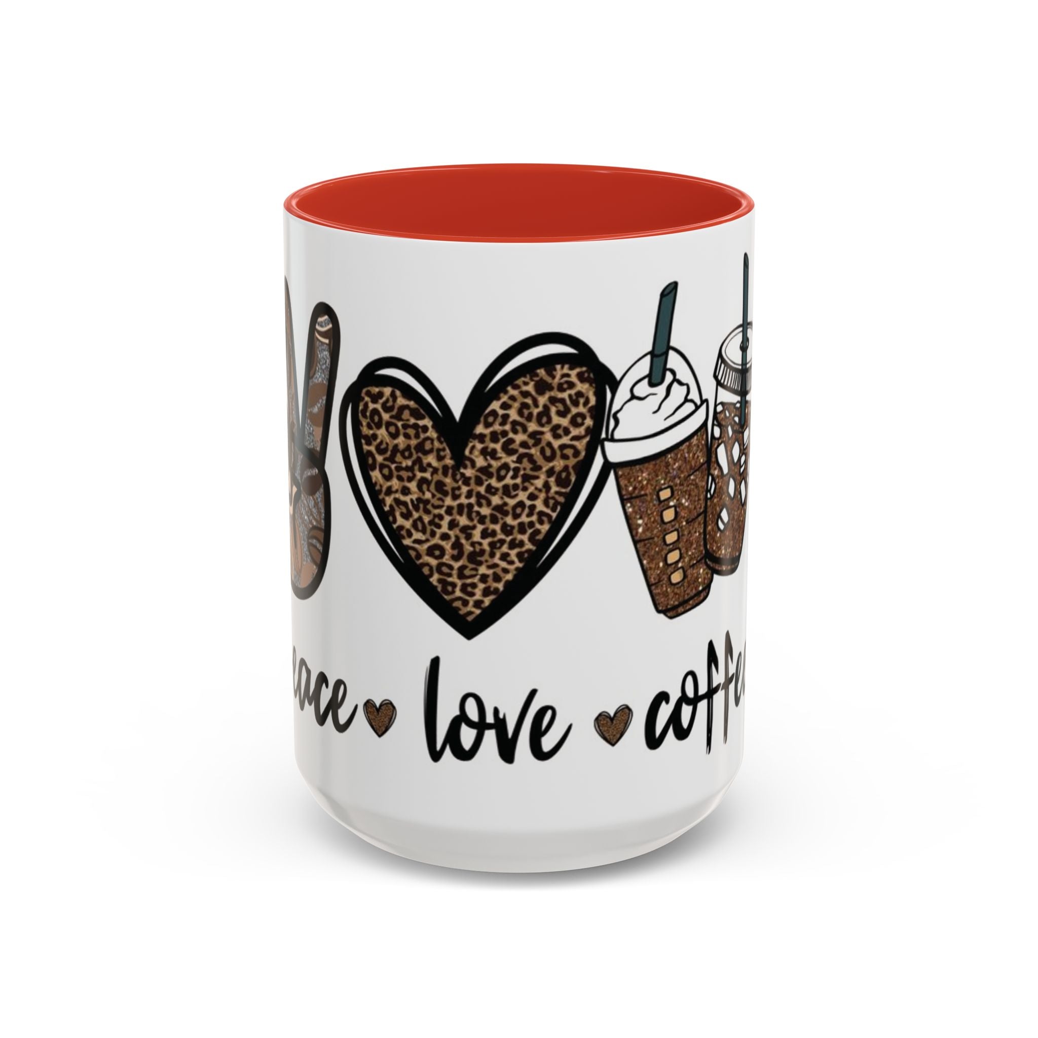 Coffee Love Accent Mug — Leopard Print Peace, Heart & Coffee Design (11/15oz)