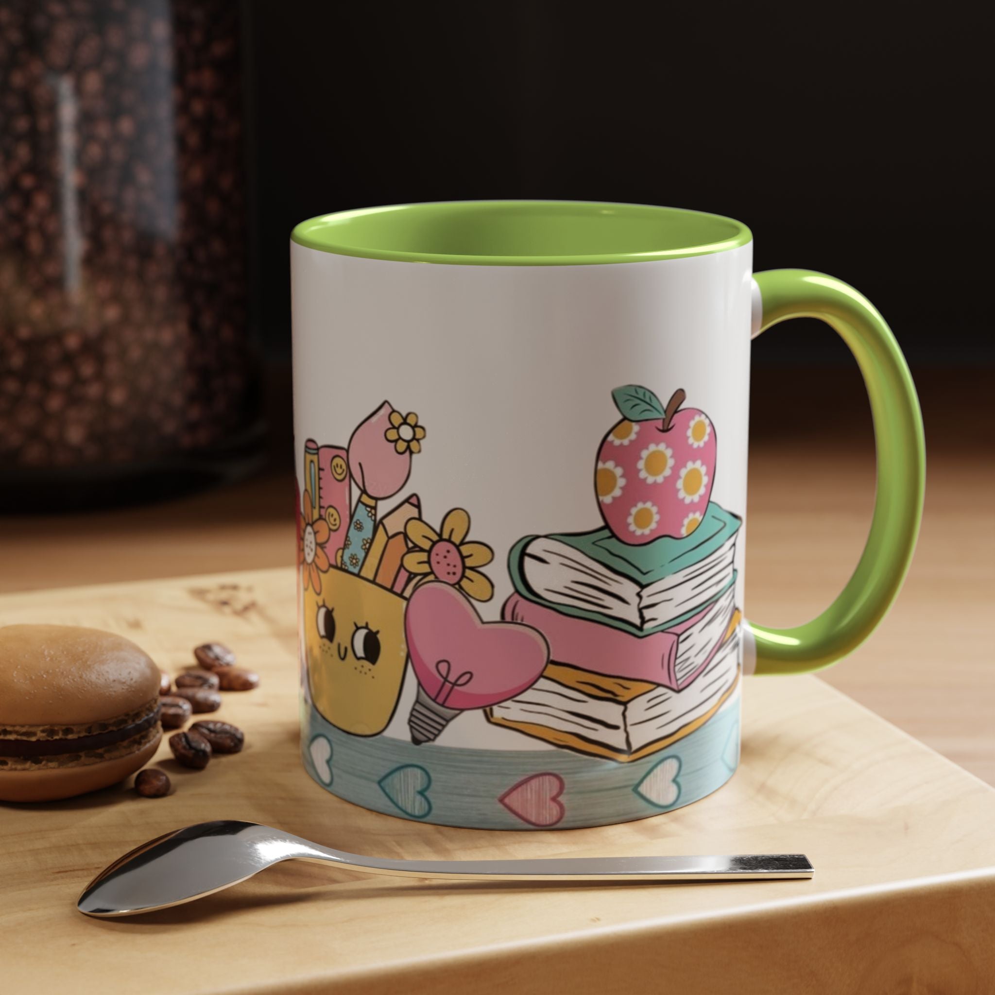 Cute Teacher Desk Accent Coffee Mug — Kawaii School Supplies Design