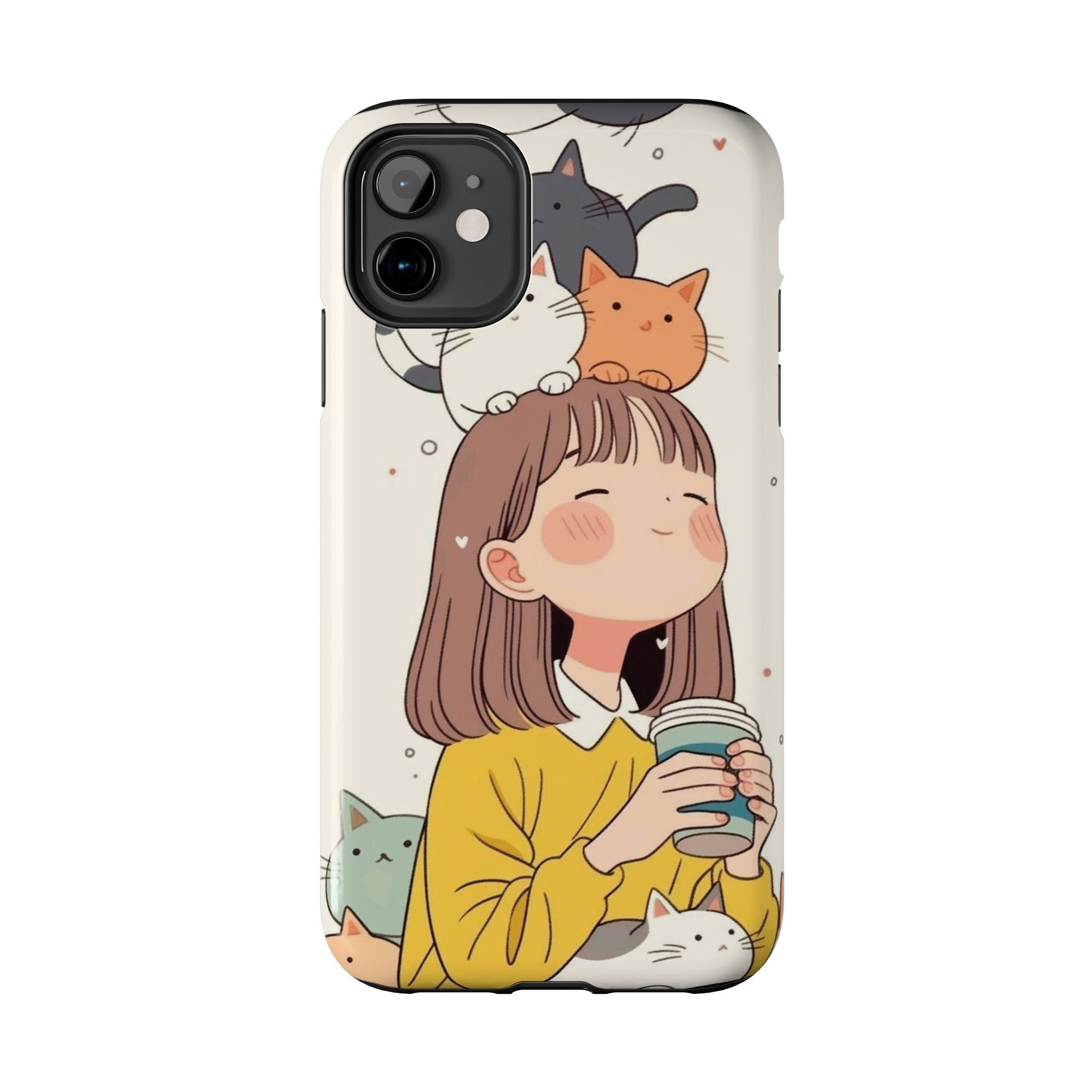 Girl with Cats Phone Case | Cute Cat Stack Illustration