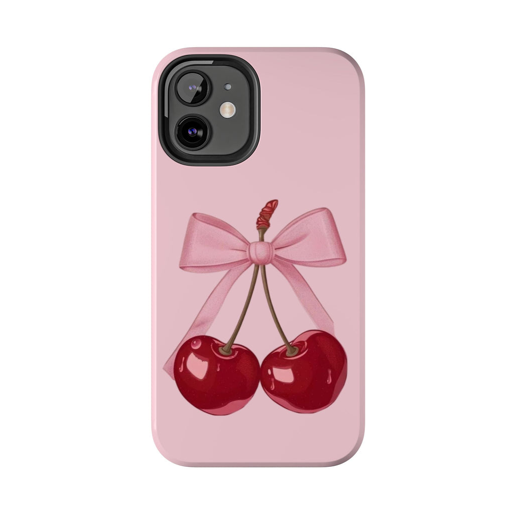 Pink Cherry Tough Phone Case — Cute Bow Cherry Protective Phone Cover