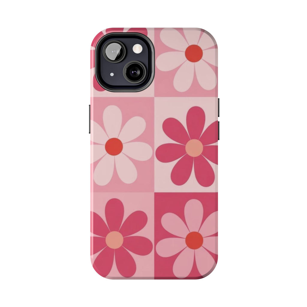 Pink Retro Daisy Phone Case — Tough Shockproof Floral iPhone Cover