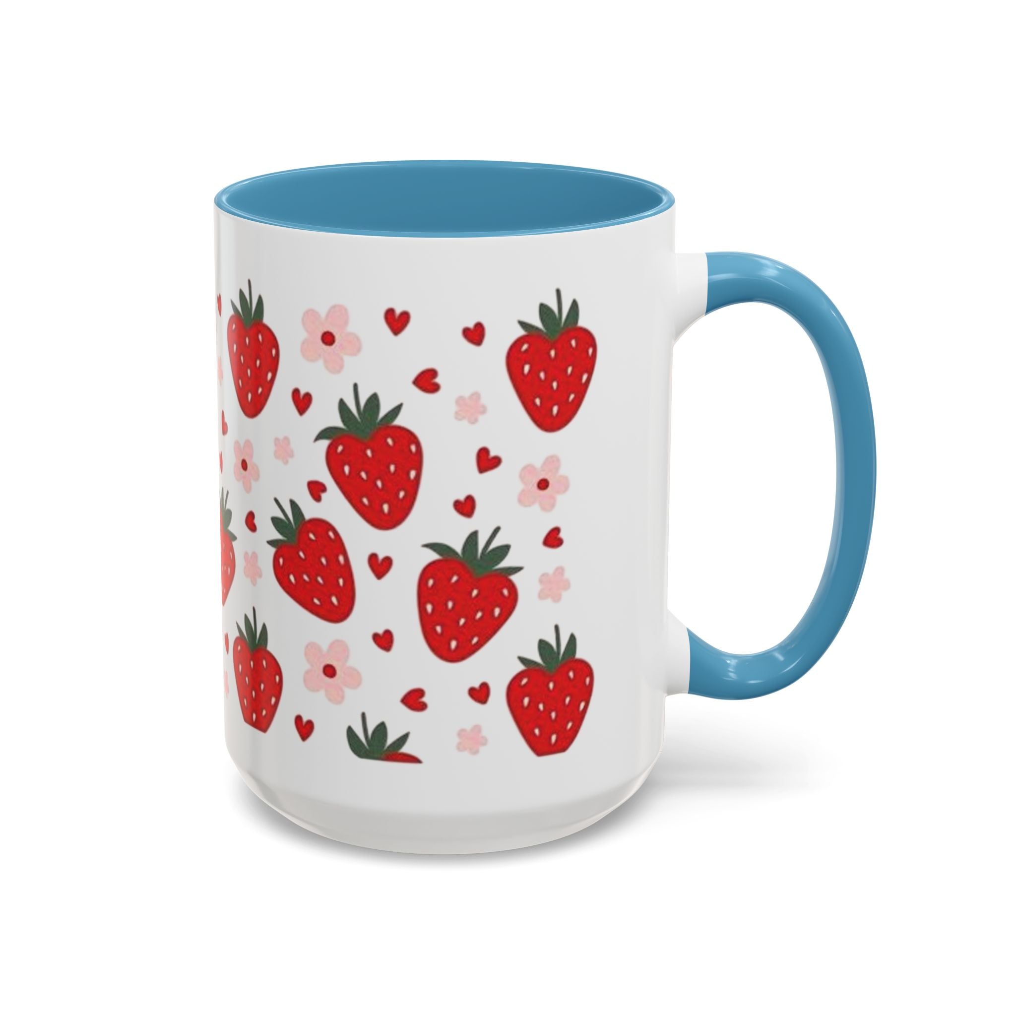 Strawberry Pattern Accent Coffee Mug — Cute Red Berries & Hearts 11/15oz
