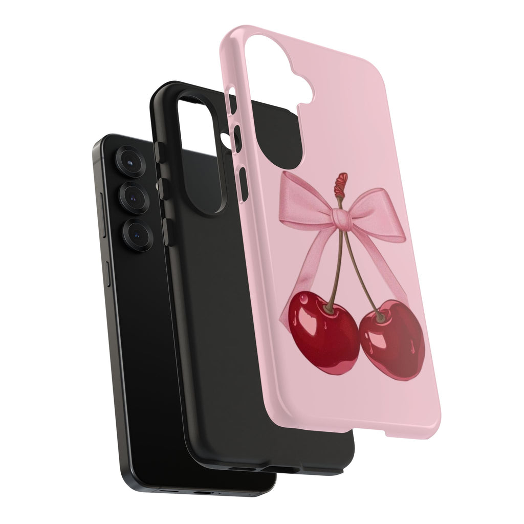 Pink Cherry Tough Phone Case — Cute Bow Cherry Protective Phone Cover