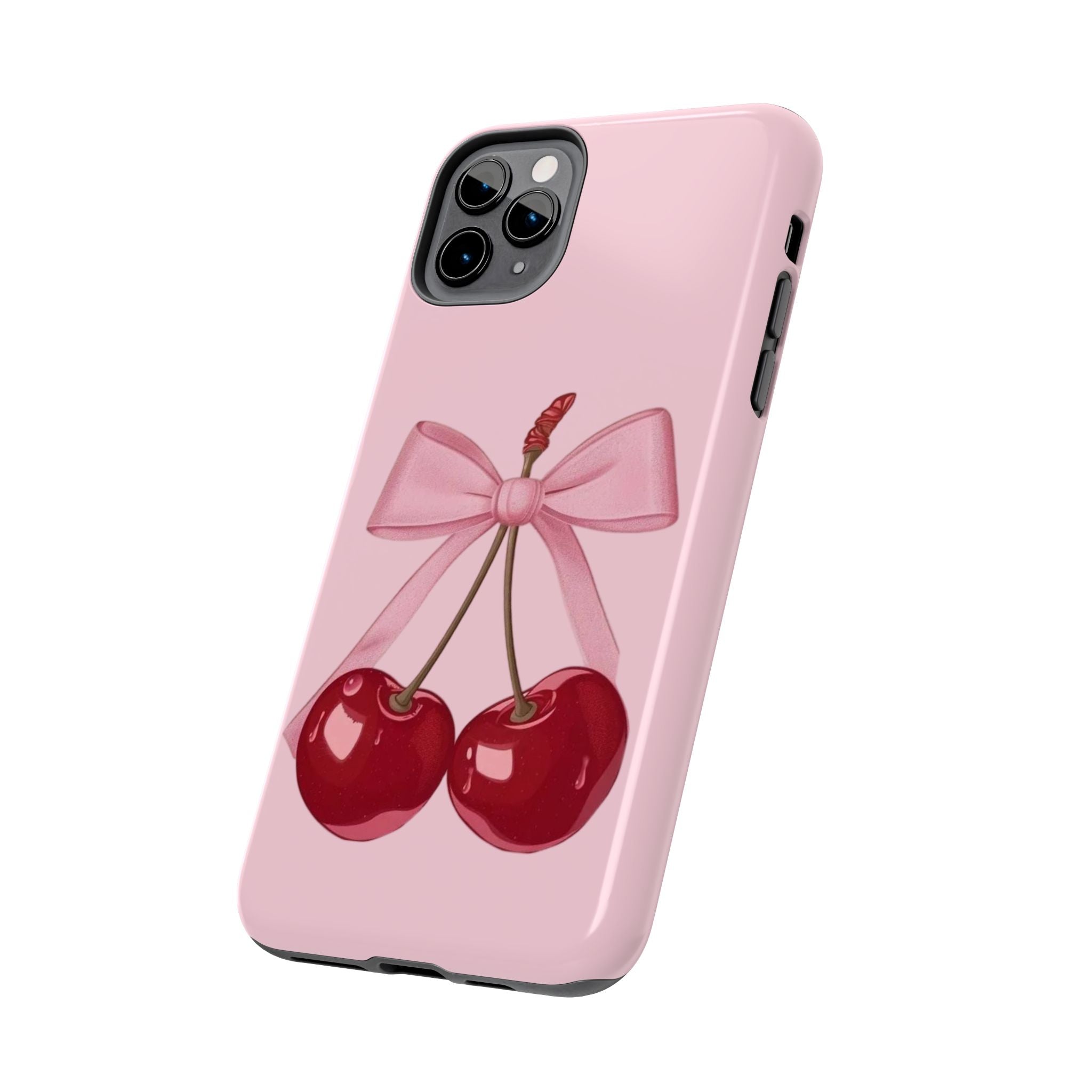 Pink Cherry Tough Phone Case — Cute Bow Cherry Protective Phone Cover