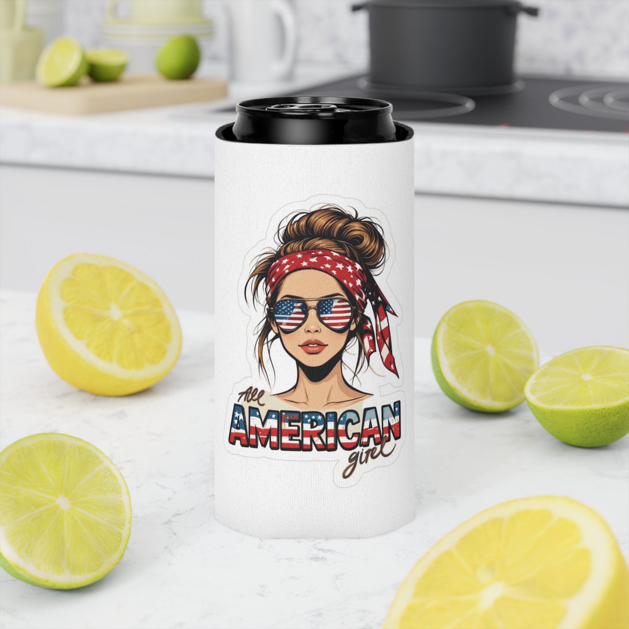 All American Girl Can Cooler | USA Fireworks Slim Koozie