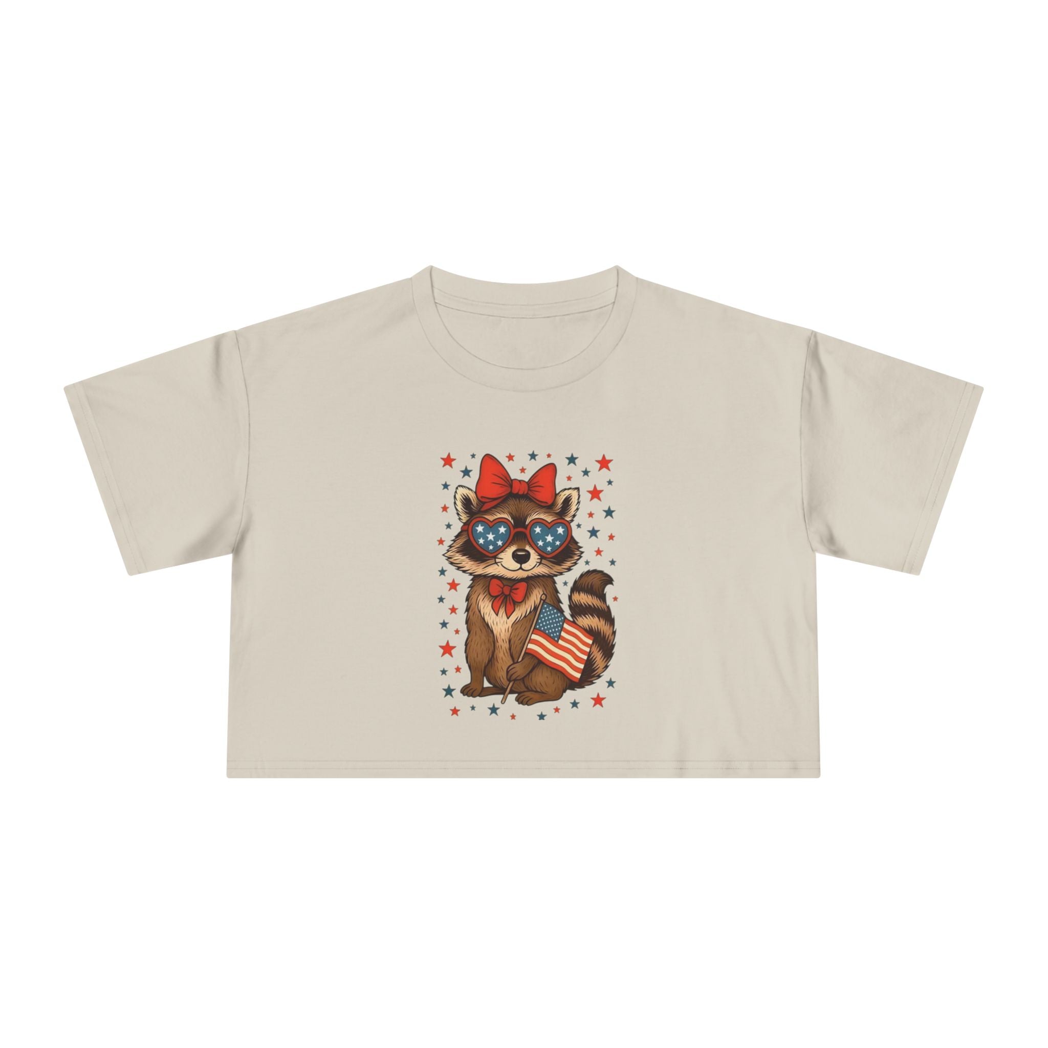 Patriotic Raccoon Heart Crop Tee | 4th of July Stars & Stripes