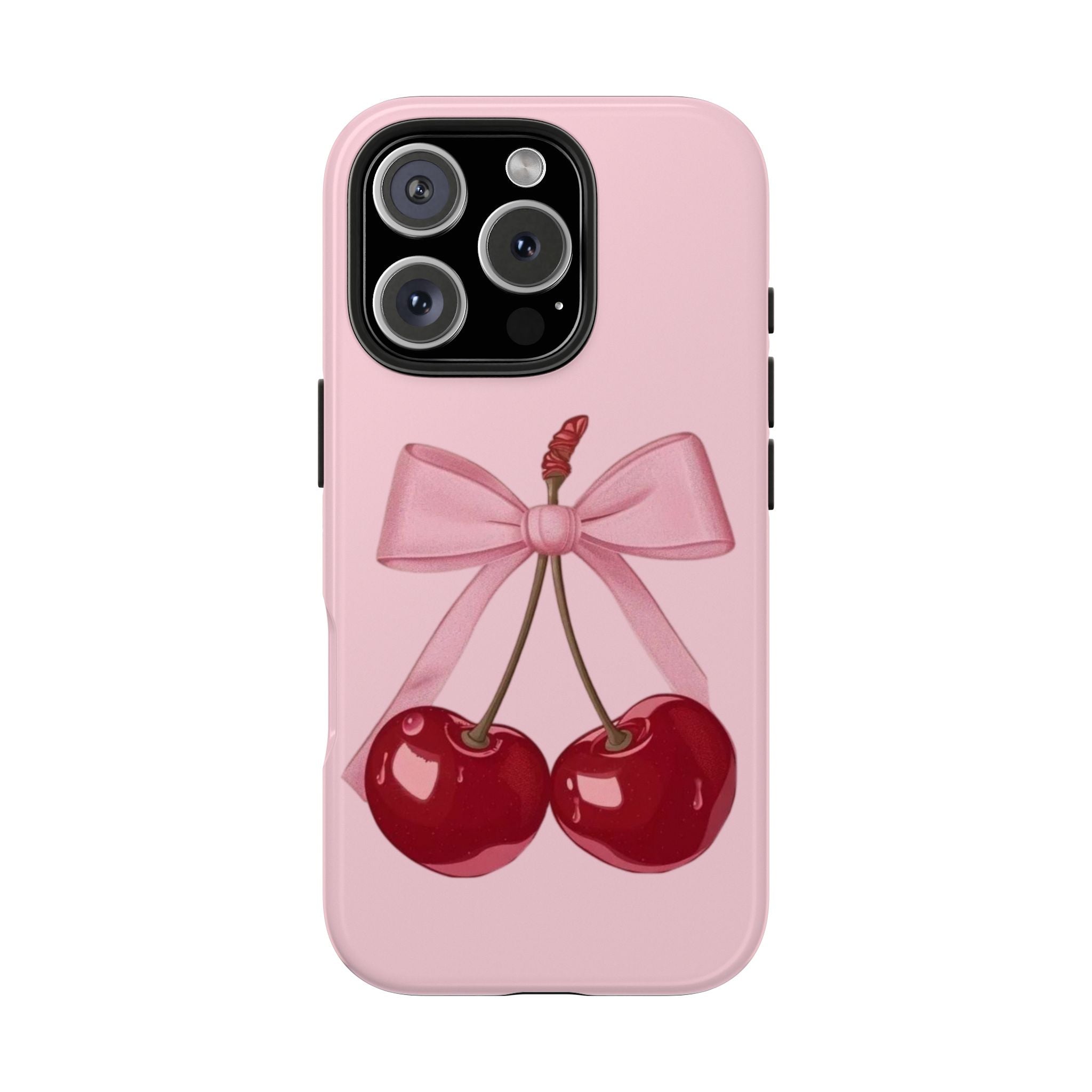 Pink Cherry Tough Phone Case — Cute Bow Cherry Protective Phone Cover
