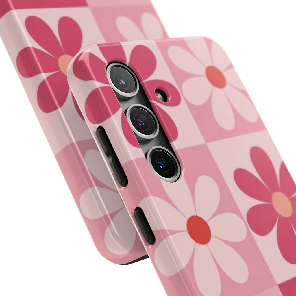 Pink Retro Daisy Phone Case — Tough Shockproof Floral iPhone Cover