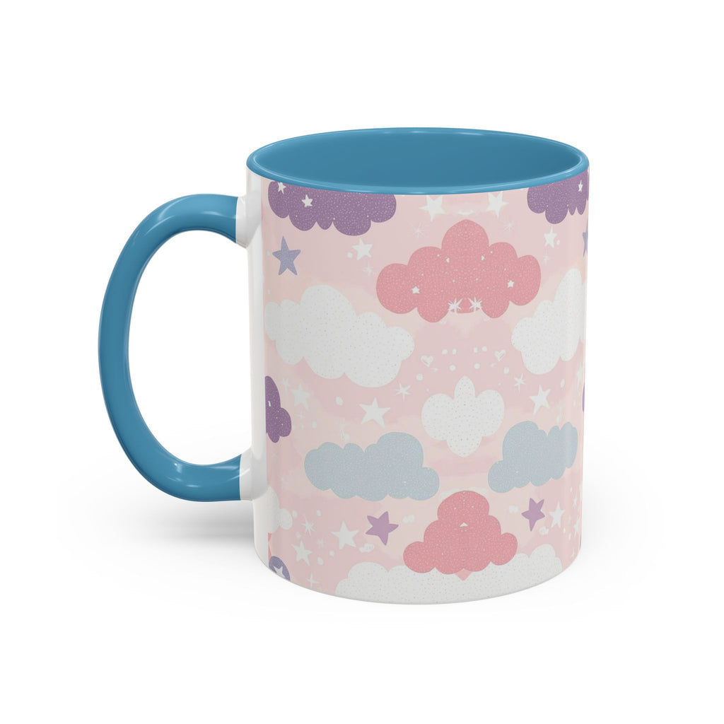 Pastel Cloud Pattern Coffee Mug | Cute Stars and Clouds Design