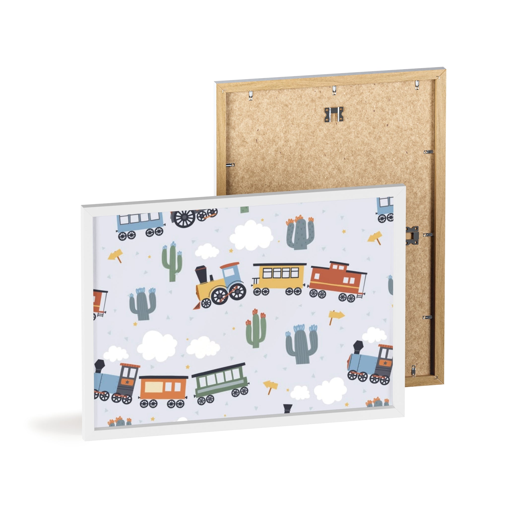 Kids' Train Poster with Wooden Frame — Nursery Wall Art, Playroom Decor