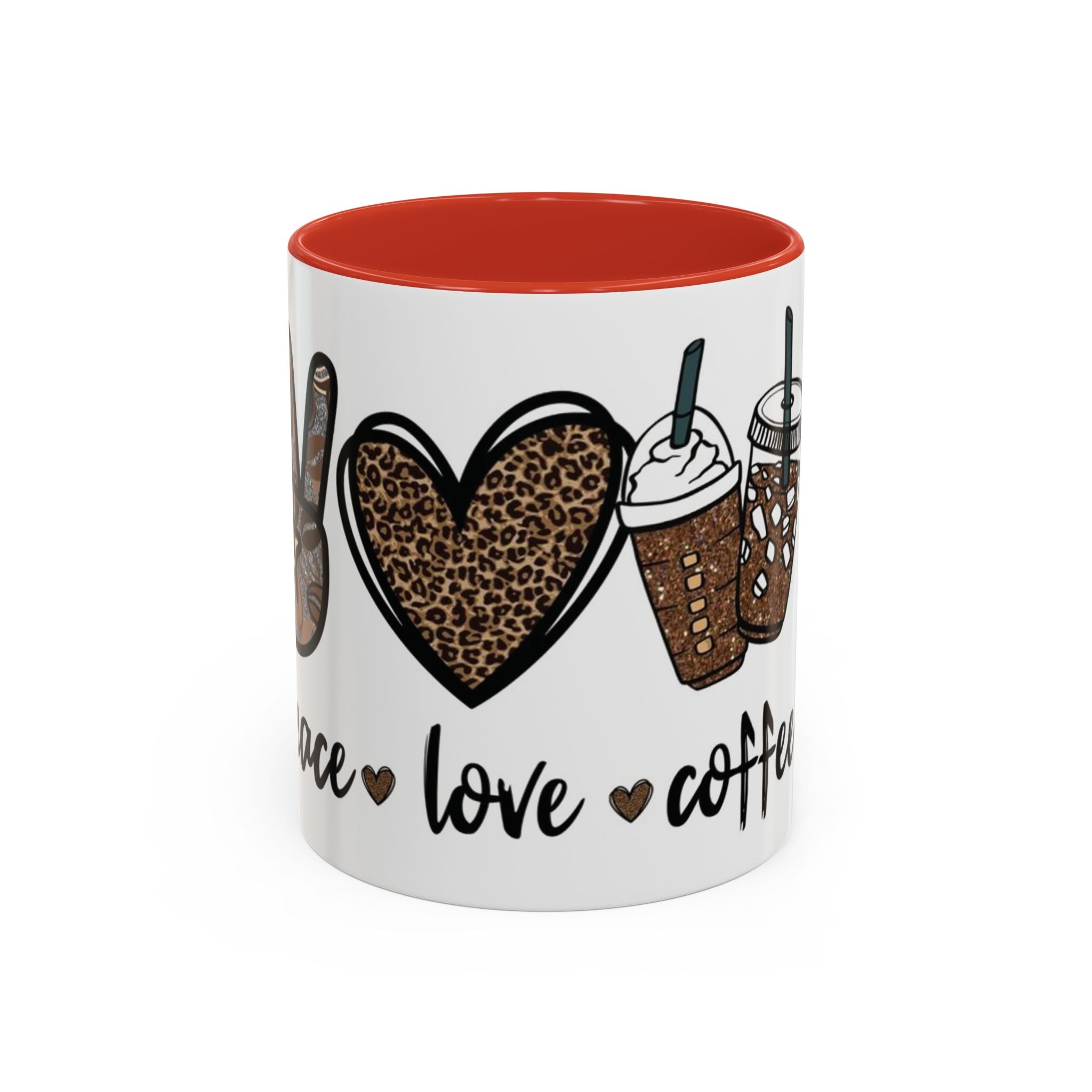 Coffee Love Accent Mug — Leopard Print Peace, Heart & Coffee Design (11/15oz)
