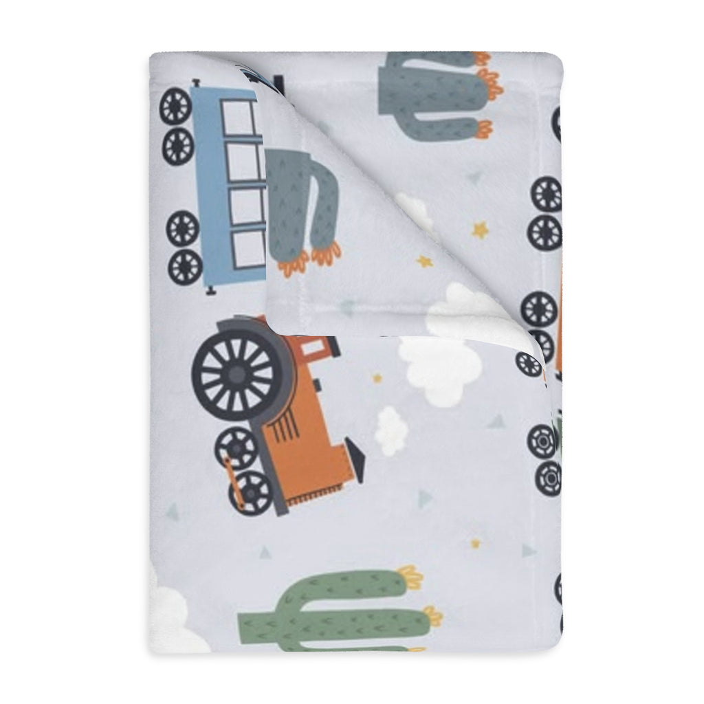 Kids Train Print Velveteen Microfiber Blanket
