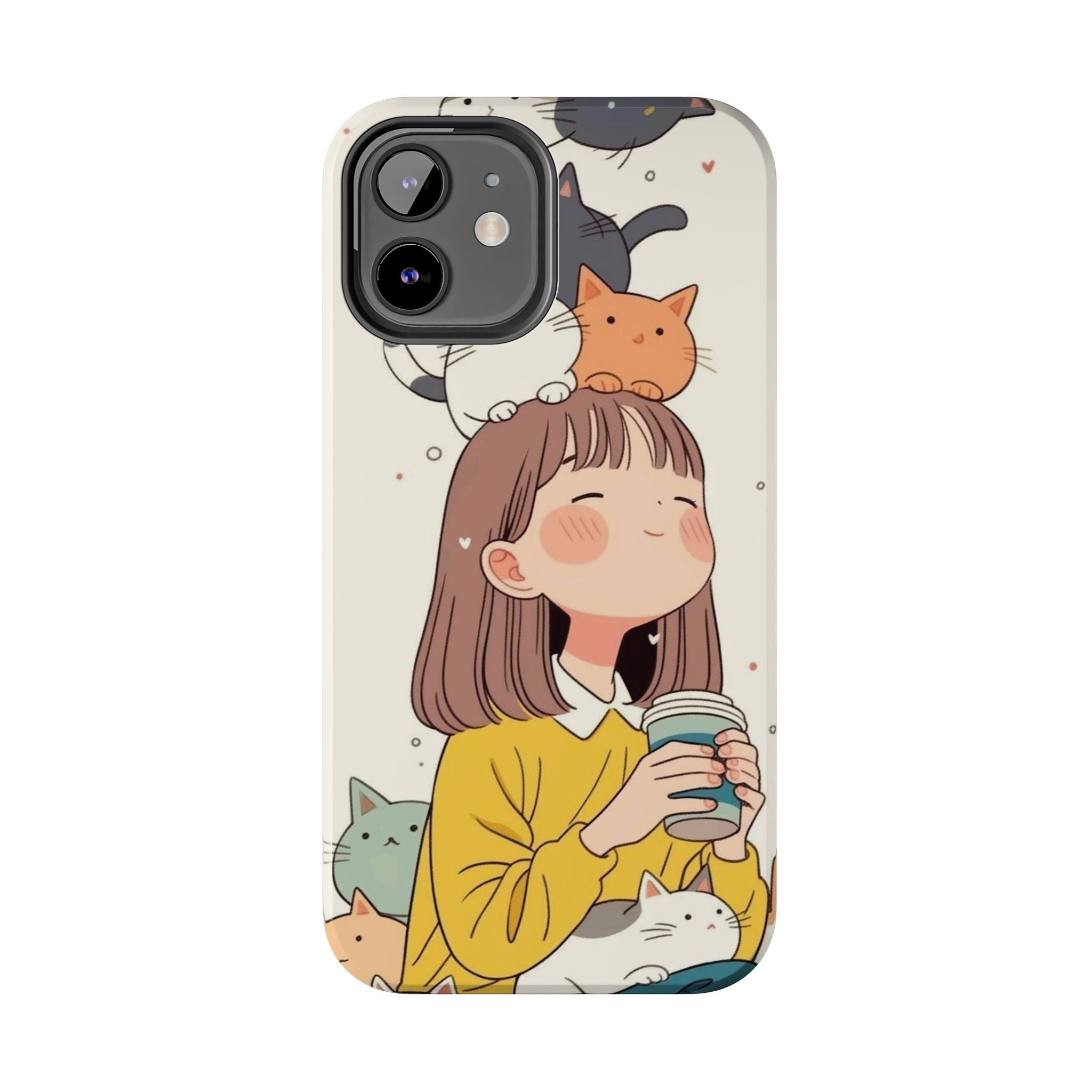 Girl with Cats Phone Case | Cute Cat Stack Illustration