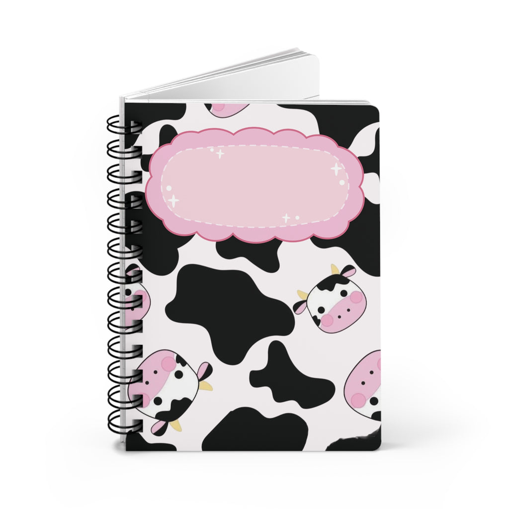 Pink Cow Pattern Spiral Notebook | Cute Cow Faces, Black Cowhide Spots