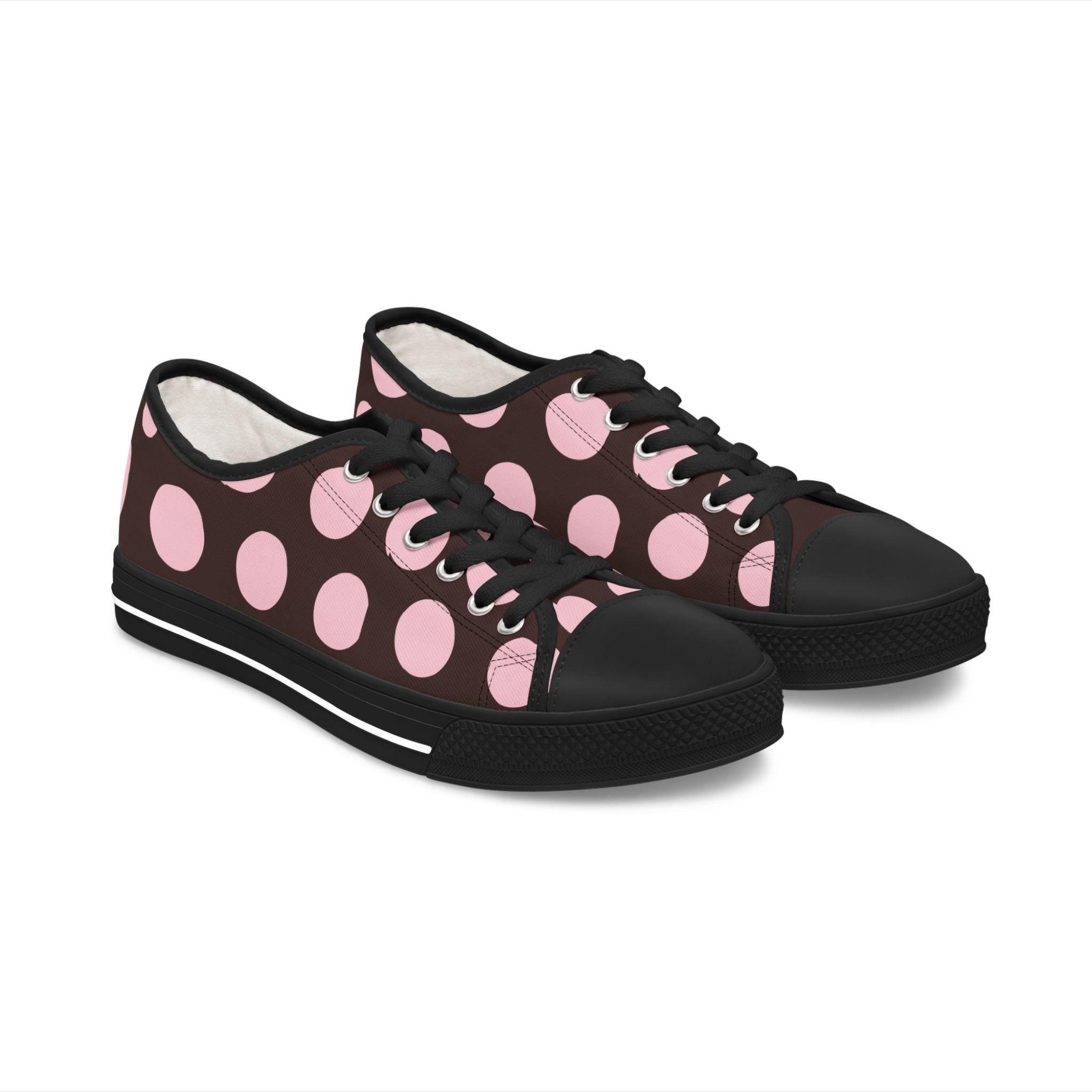 Women's Low Top Sneakers — Retro Pink Polka Dot Canvas Trainers