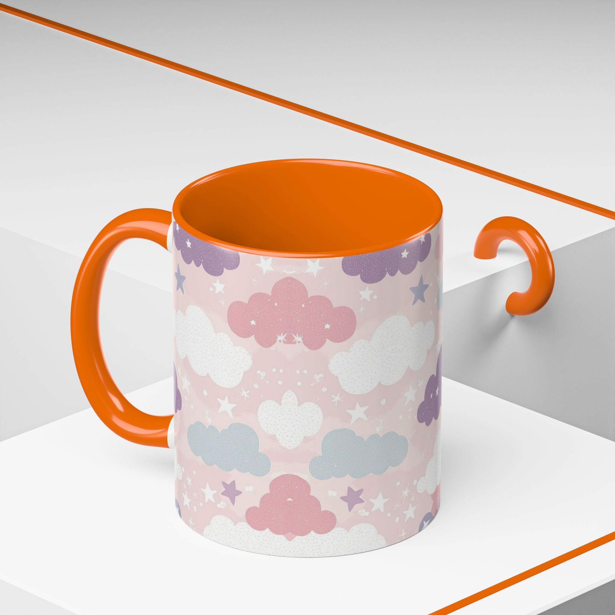 Pastel Cloud Pattern Coffee Mug | Cute Stars and Clouds Design