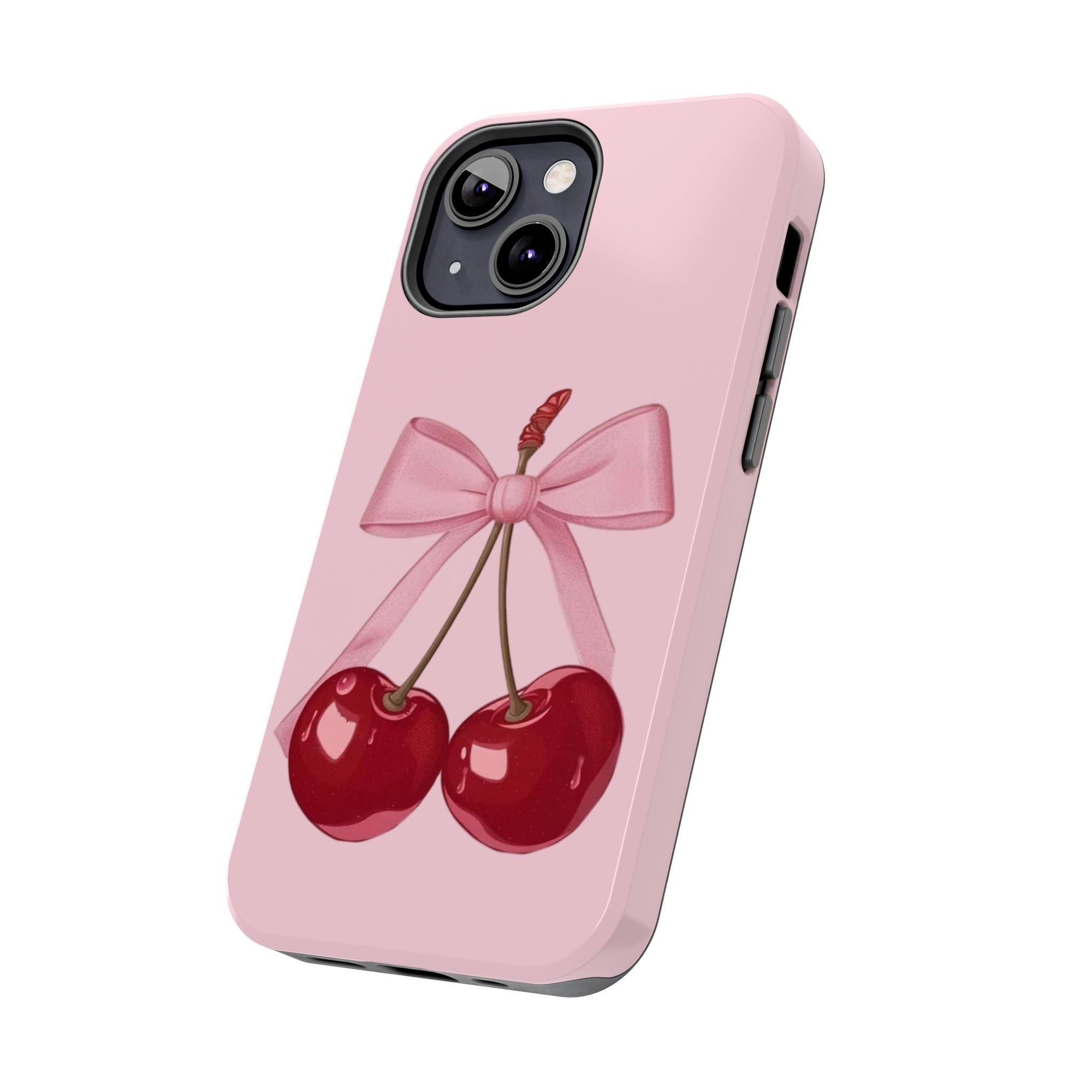 Pink Cherry Tough Phone Case — Cute Bow Cherry Protective Phone Cover