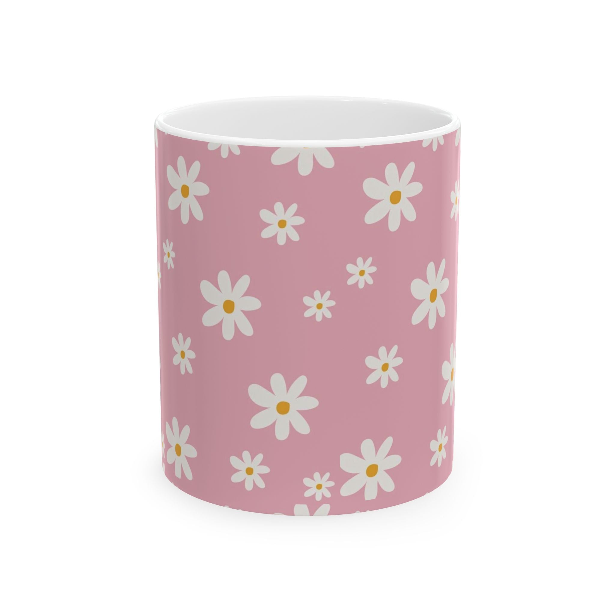 Pink Daisy Pattern Ceramic Mug — Floral 11oz & 15oz Coffee Cup