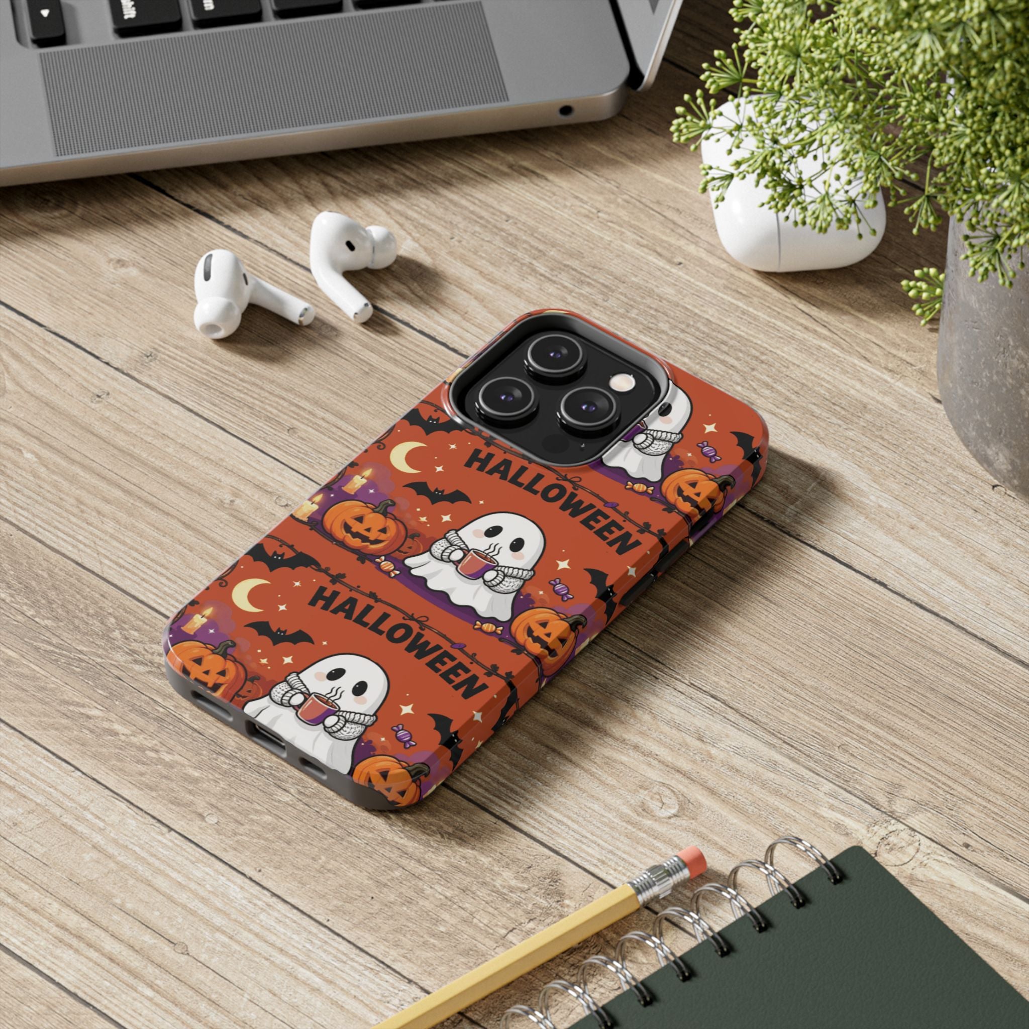 Halloween Ghost Pattern Tough Phone Case — Cute Pumpkin & Candy Halloween Phone Cover