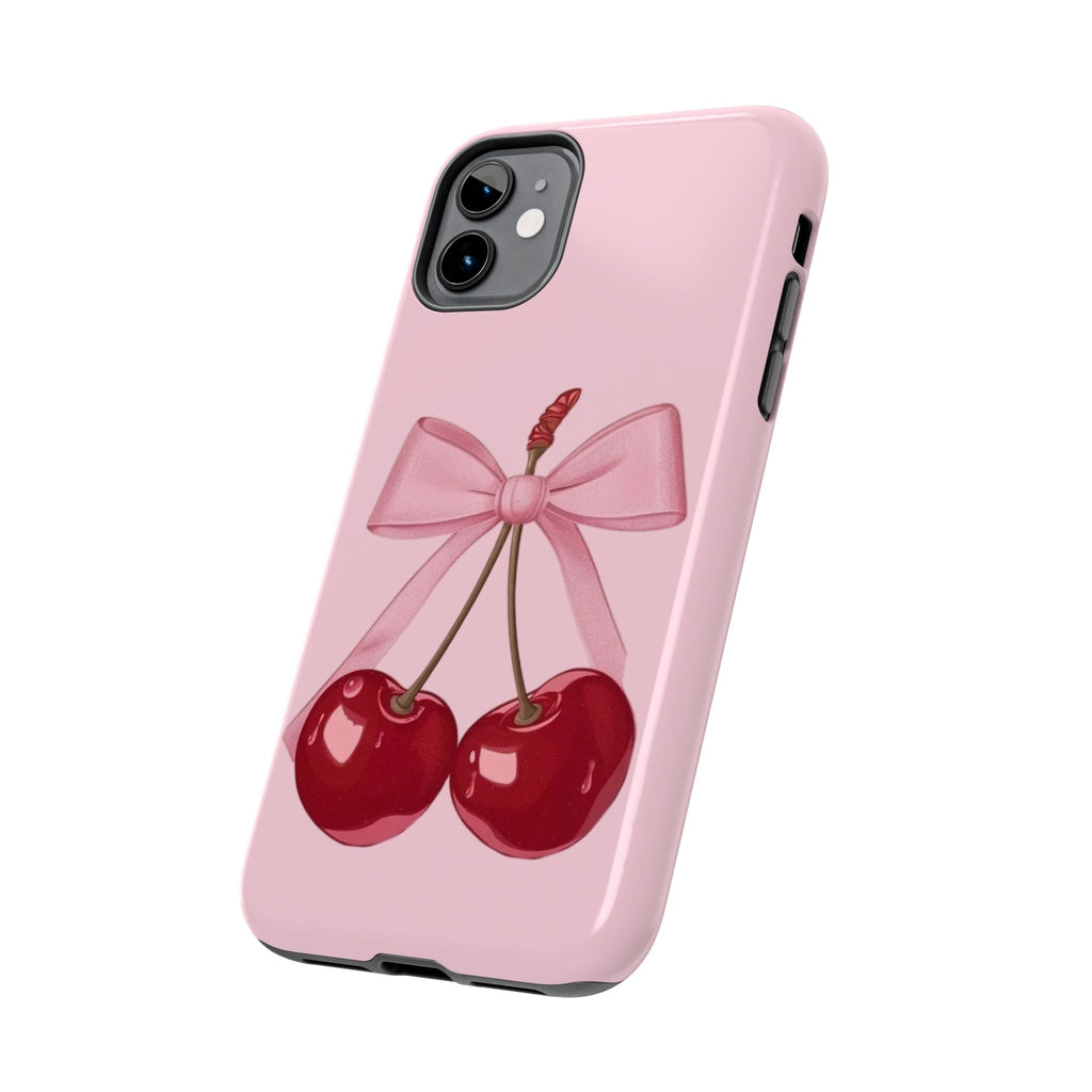 Pink Cherry Tough Phone Case — Cute Bow Cherry Protective Phone Cover