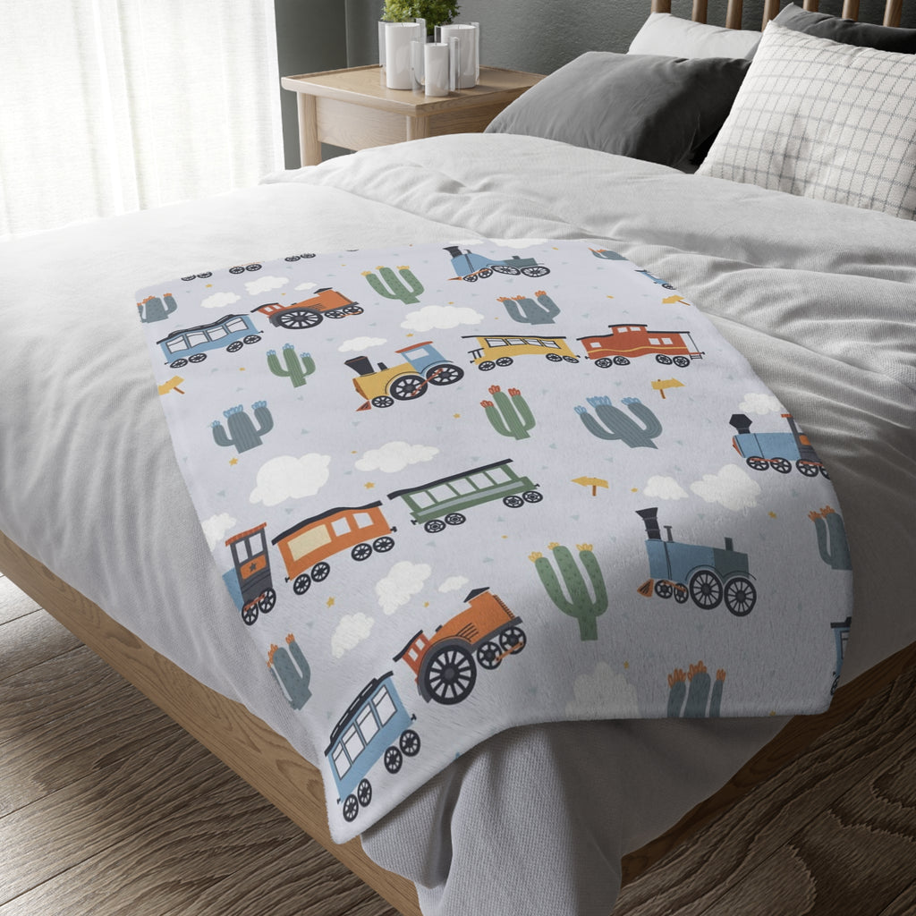 Kids Train Print Velveteen Microfiber Blanket