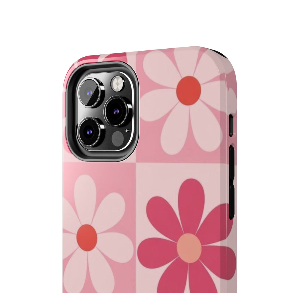 Pink Retro Daisy Phone Case — Tough Shockproof Floral iPhone Cover